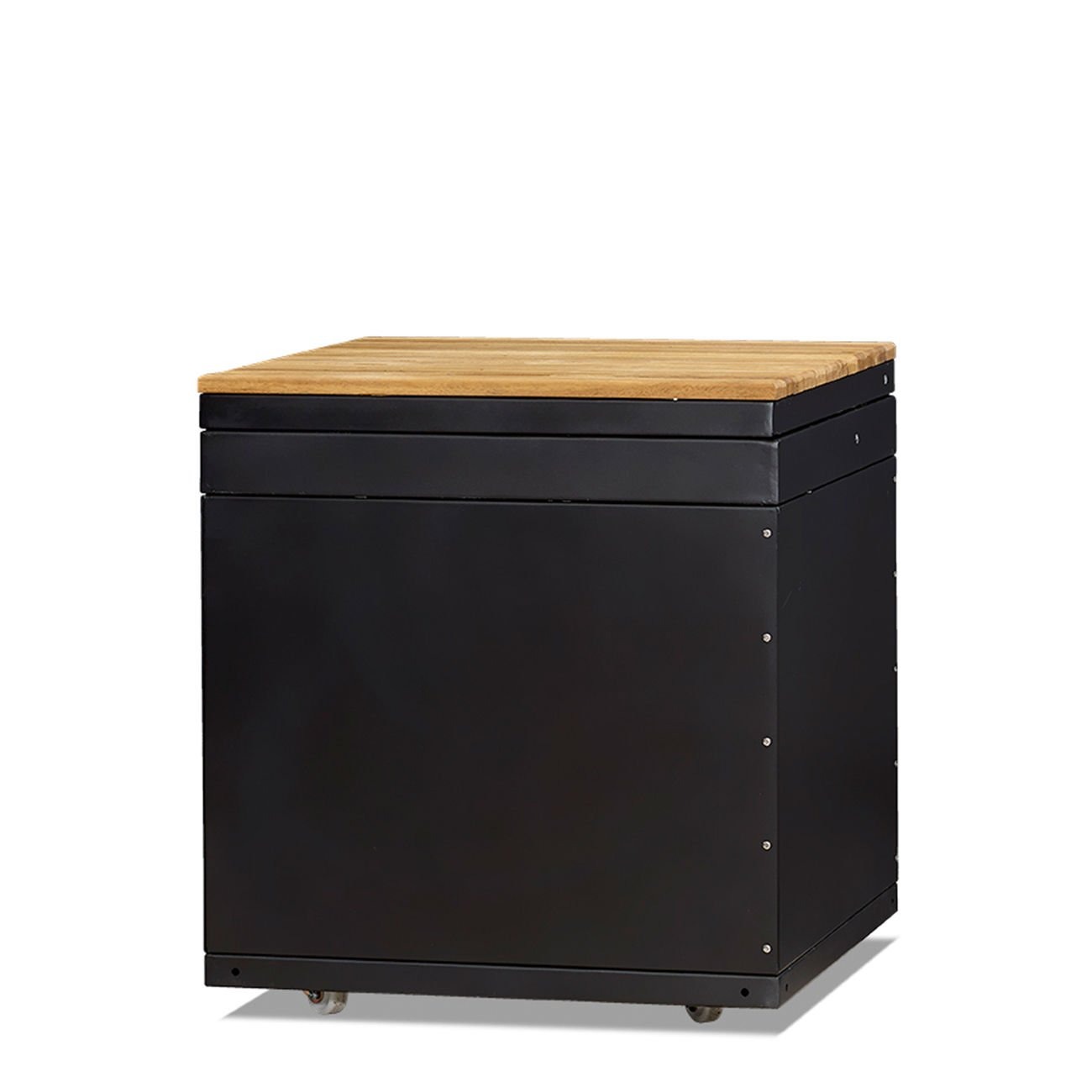 Außenküchenmodul in Schwarz aus Holz und Edelstahl für Gartenküche