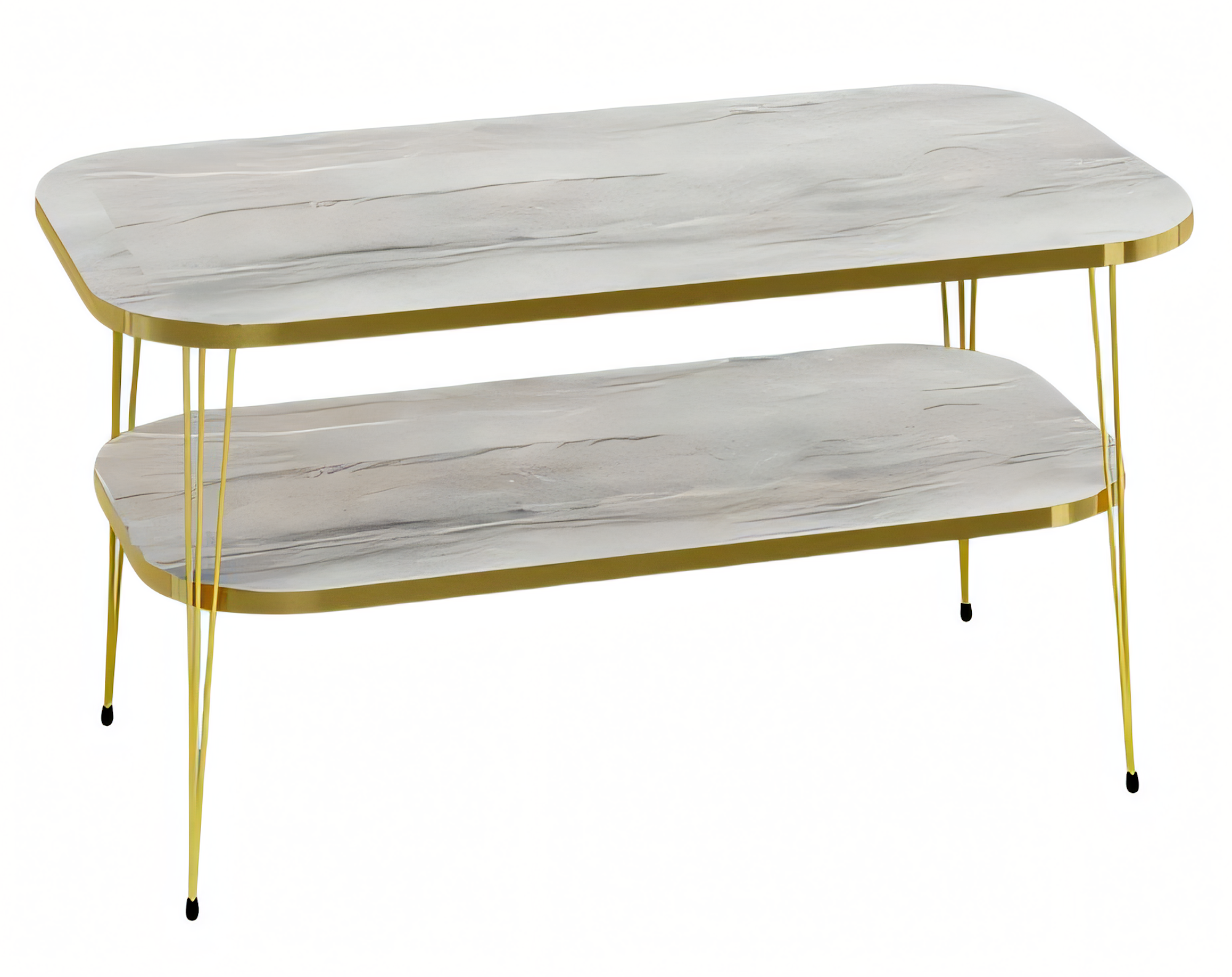 Eleganter grauer Couchtisch aus Holz mit Edelstahl für modernes