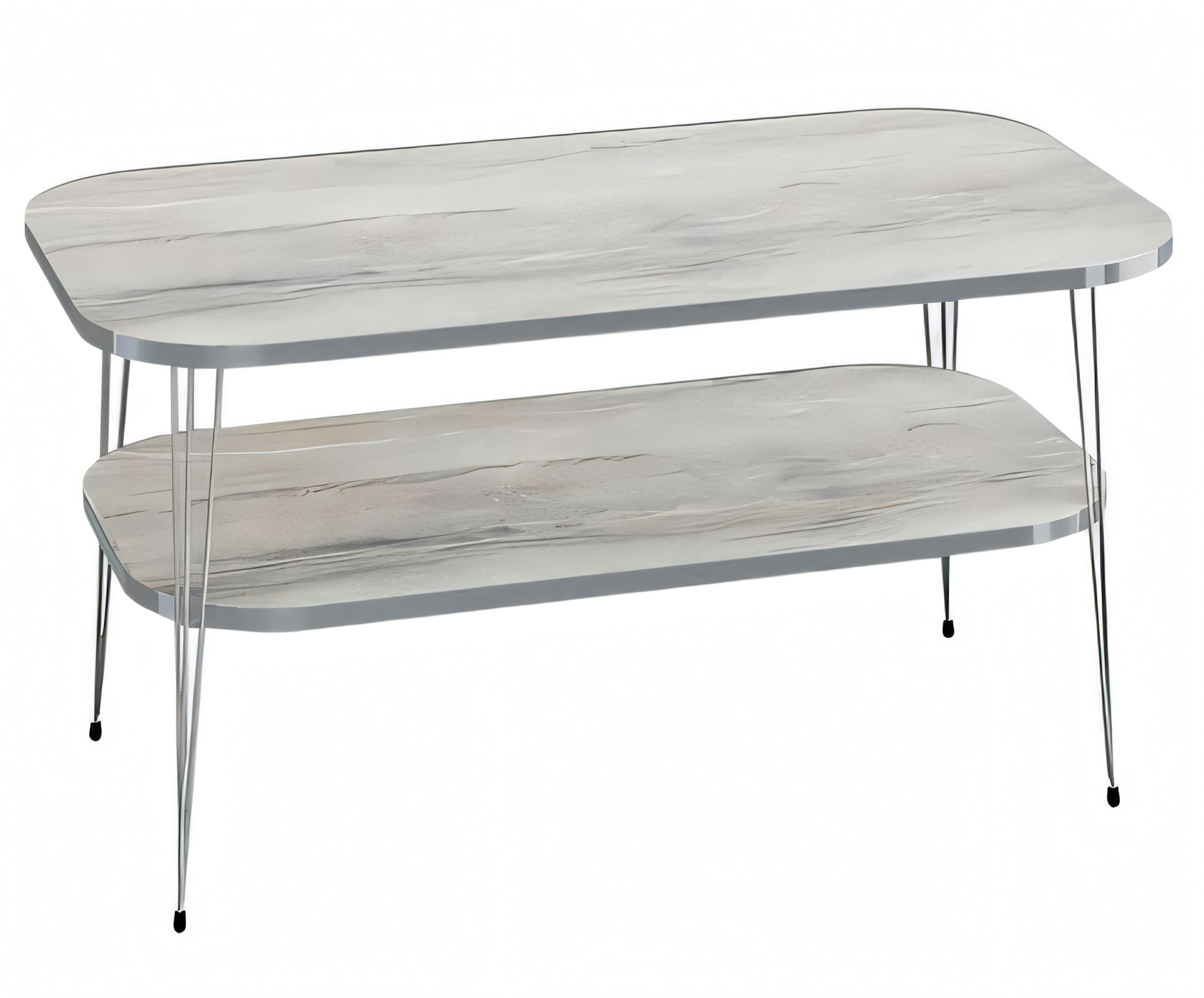 Moderner grauer Couchtisch aus Holz mit Edelstahlakzenten