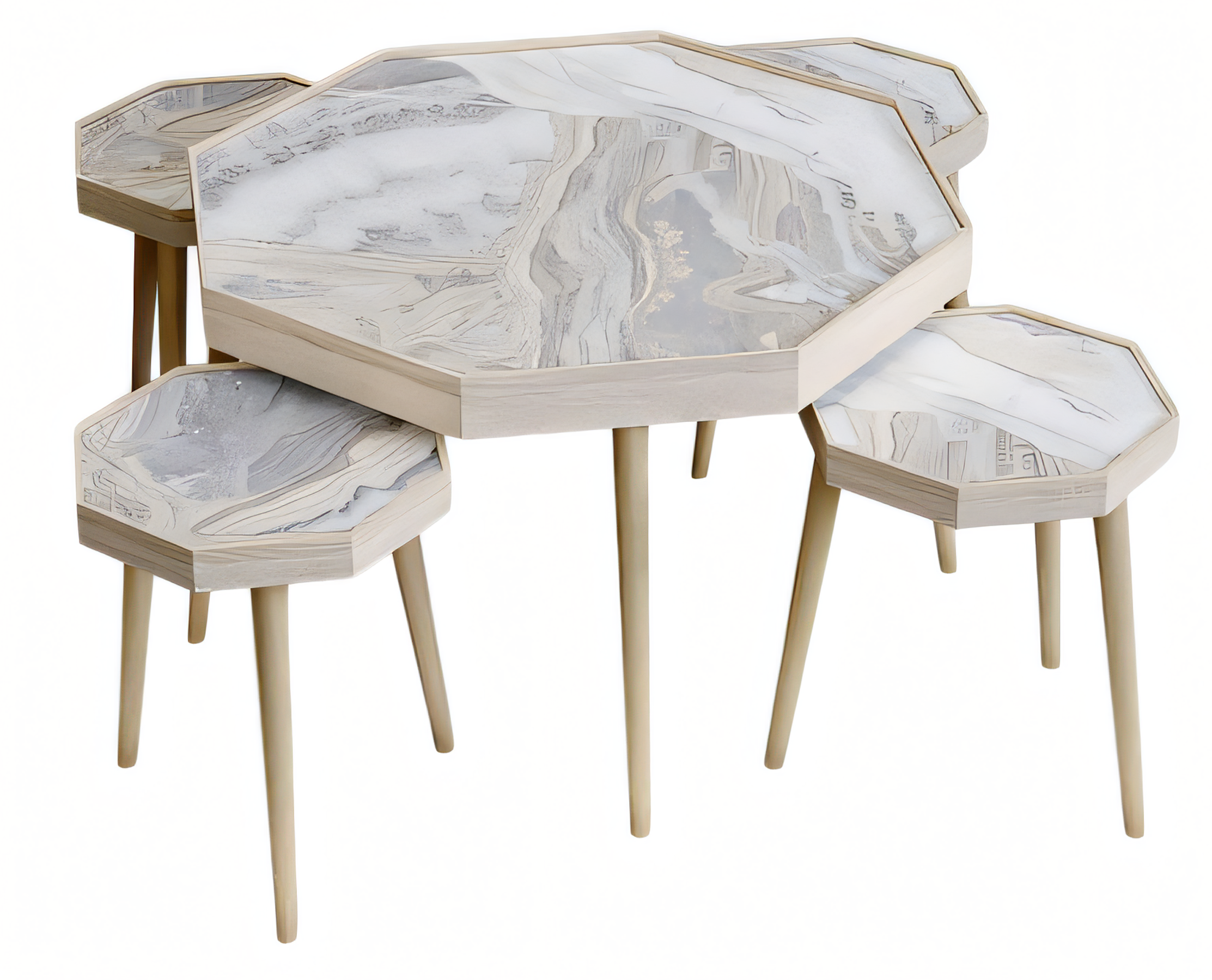 Beige Holz Couchtisch und Beistelltische im modernen Stil