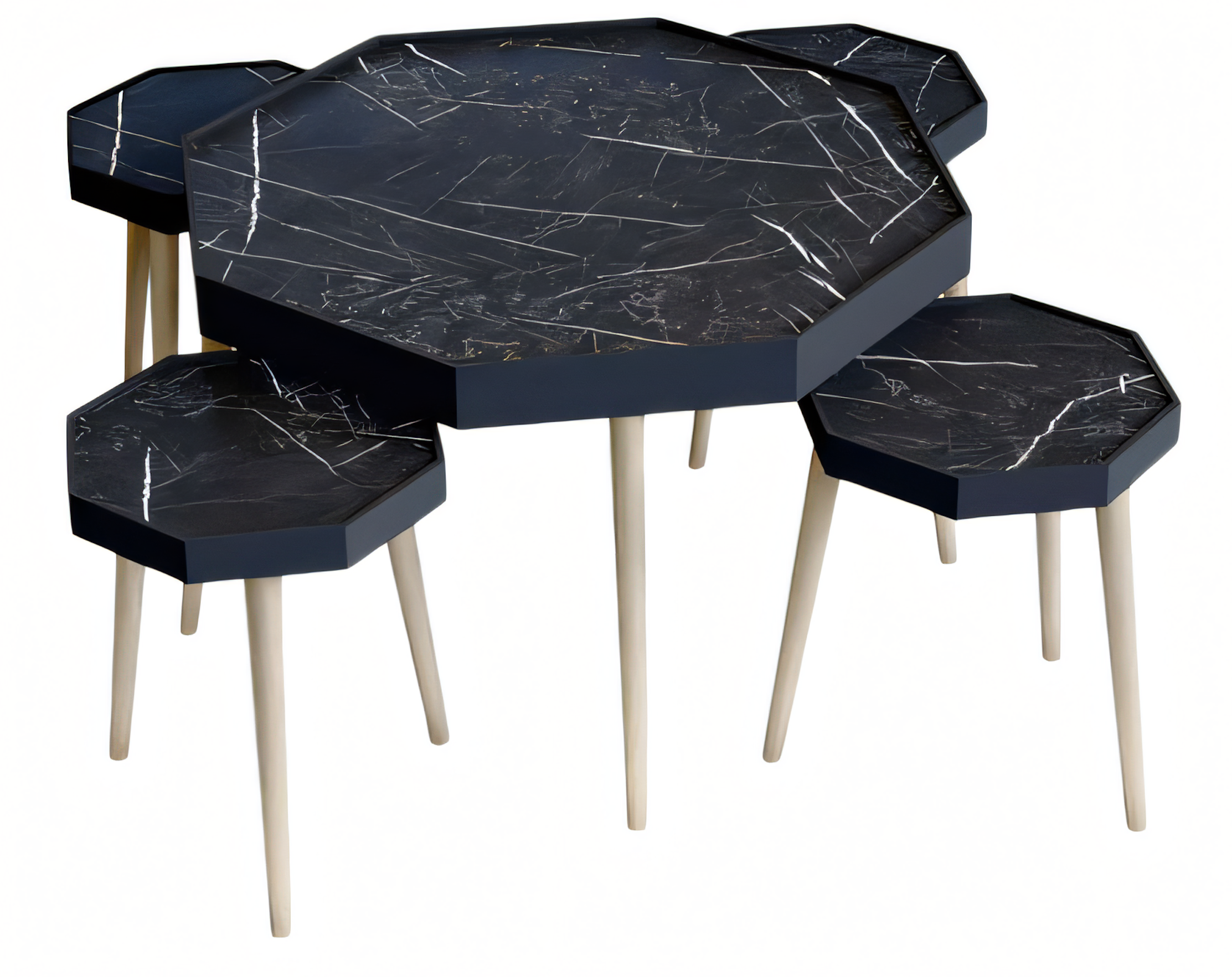 Schwarzer Holz Couchtisch mit Beistelltischen modernes Design