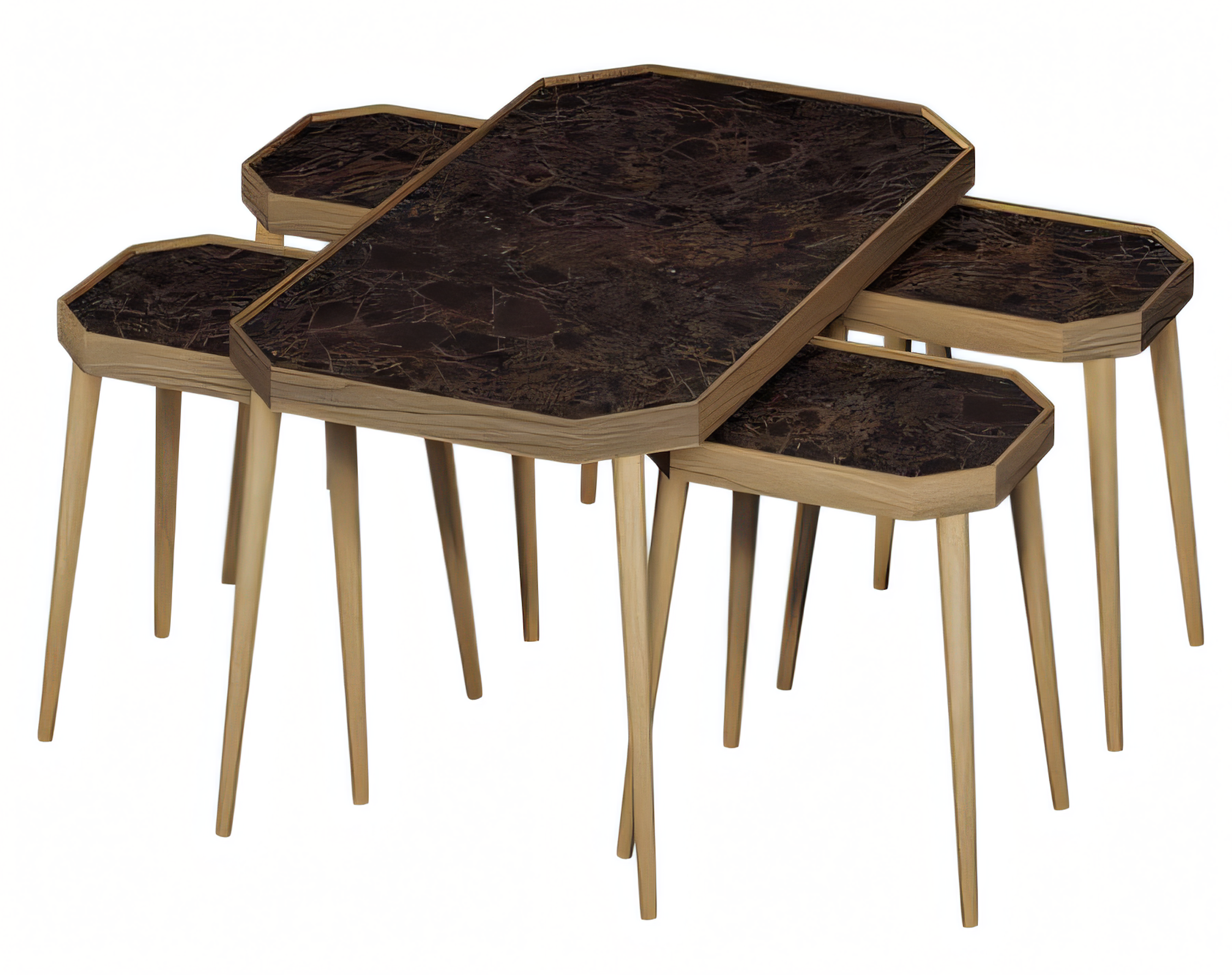 Eleganter brauner Holz-Couchtisch mit Beistelltischen im modernen Stil