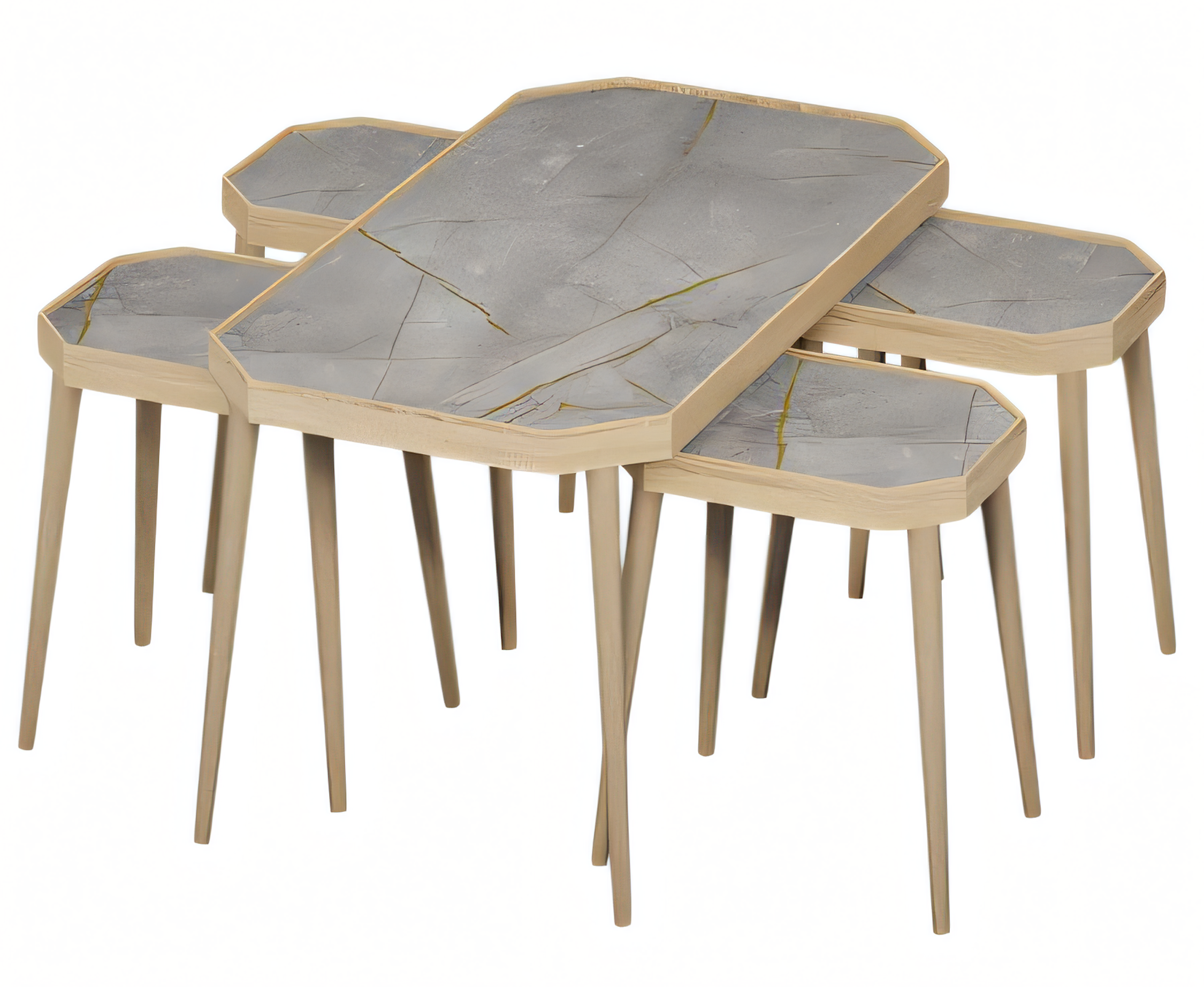 Grauer Holz Couchtisch mit Beistelltischen modernes Design