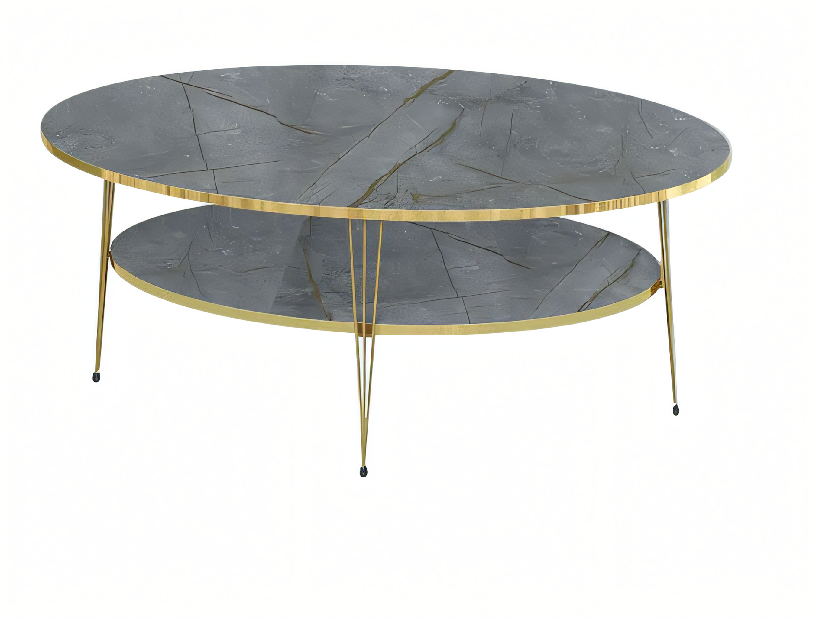 Moderner grauer Couchtisch aus Holz mit Edelstahlrahmen