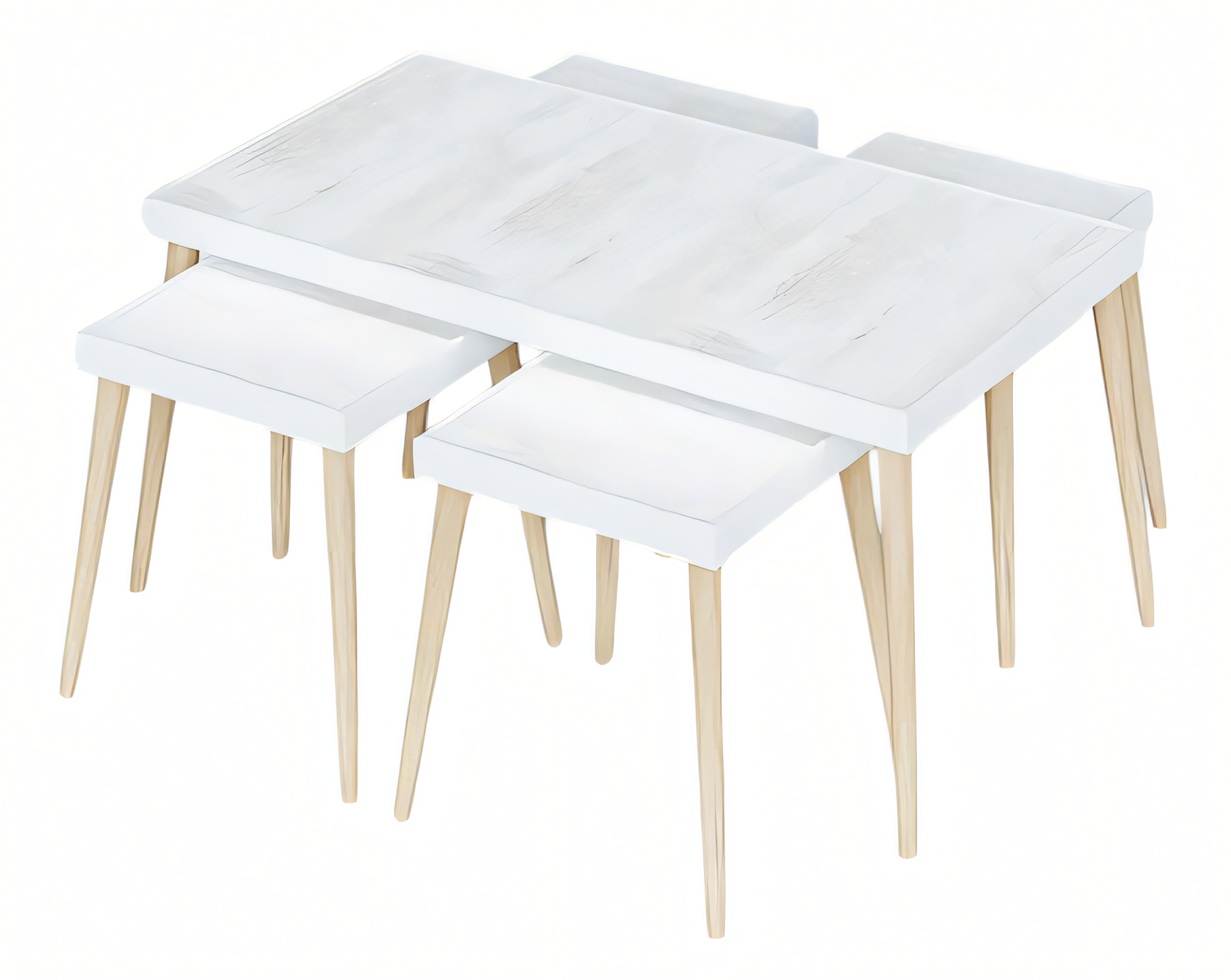 Eleganter weißer Holz Couchtisch mit Beistelltischen im modernen Stil