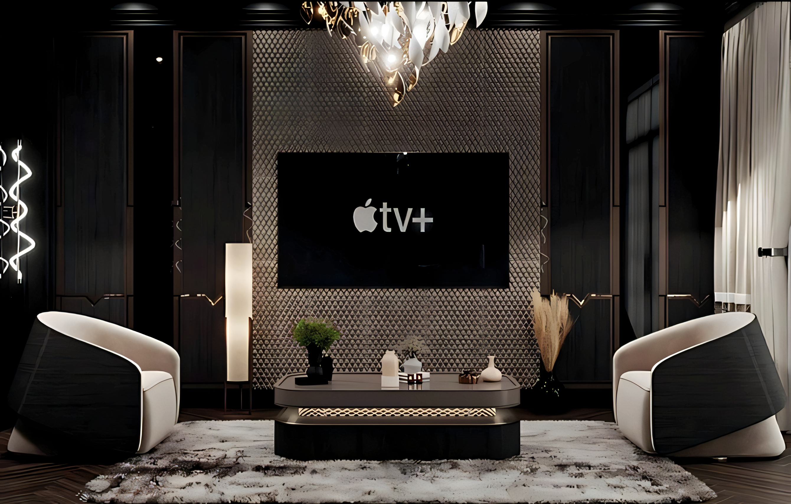 Moderne Beigefarbene Stoffsessel mit Holzrahmen und Couchtisch