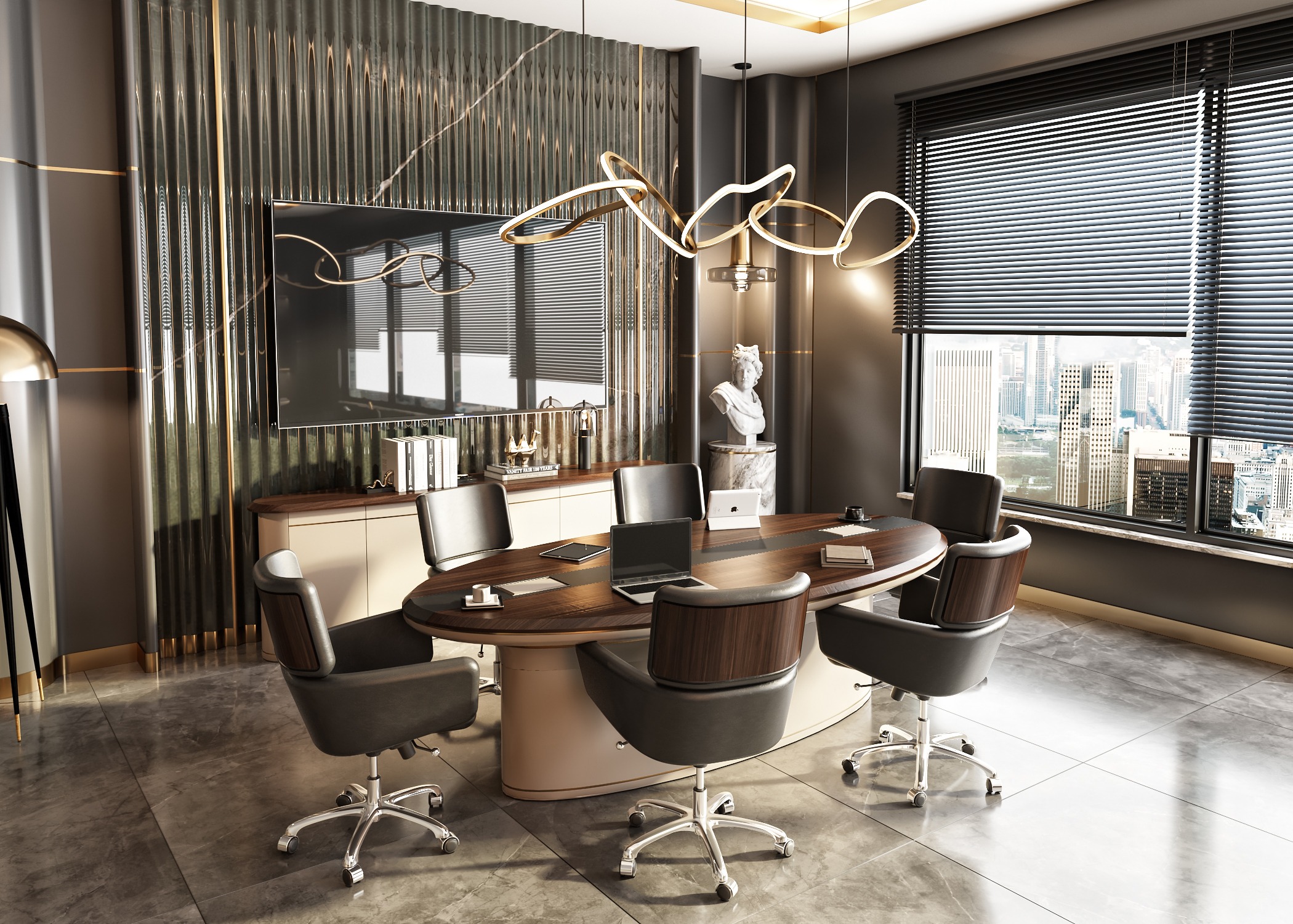 Arbeitszimmer-Set Braun Holz und Kunstleder modern