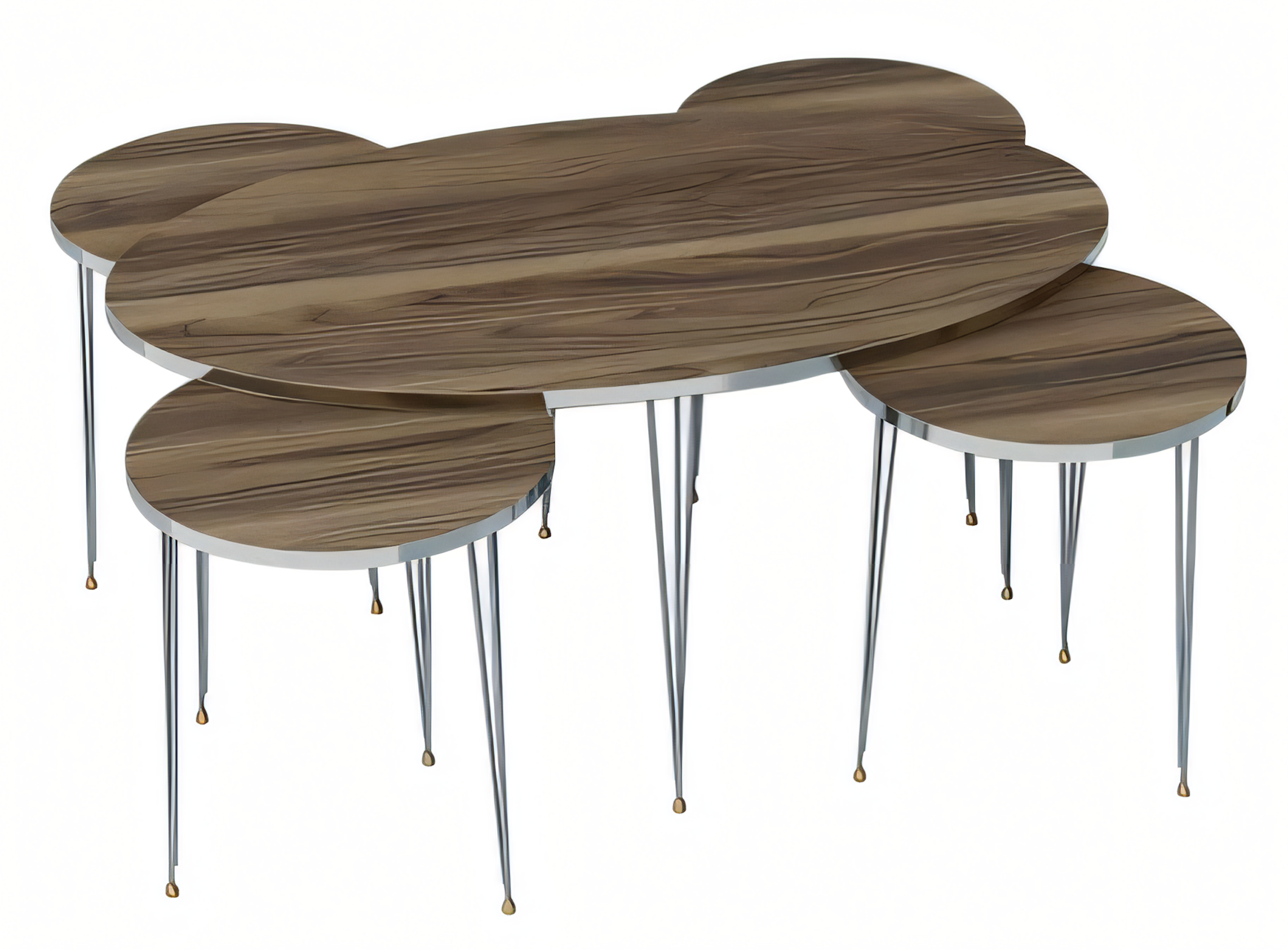 Eleganter brauner Holz-Couchtisch mit Beistelltischen im stilvollen