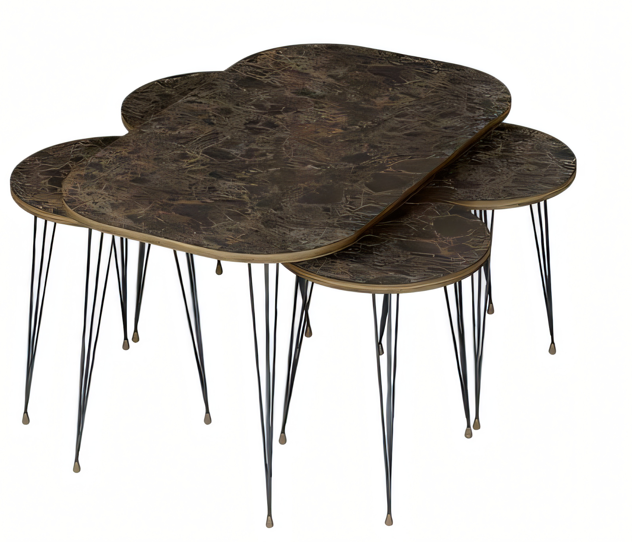 Moderner brauner Couchtisch aus Holz mit stilvollen Beistelltischen