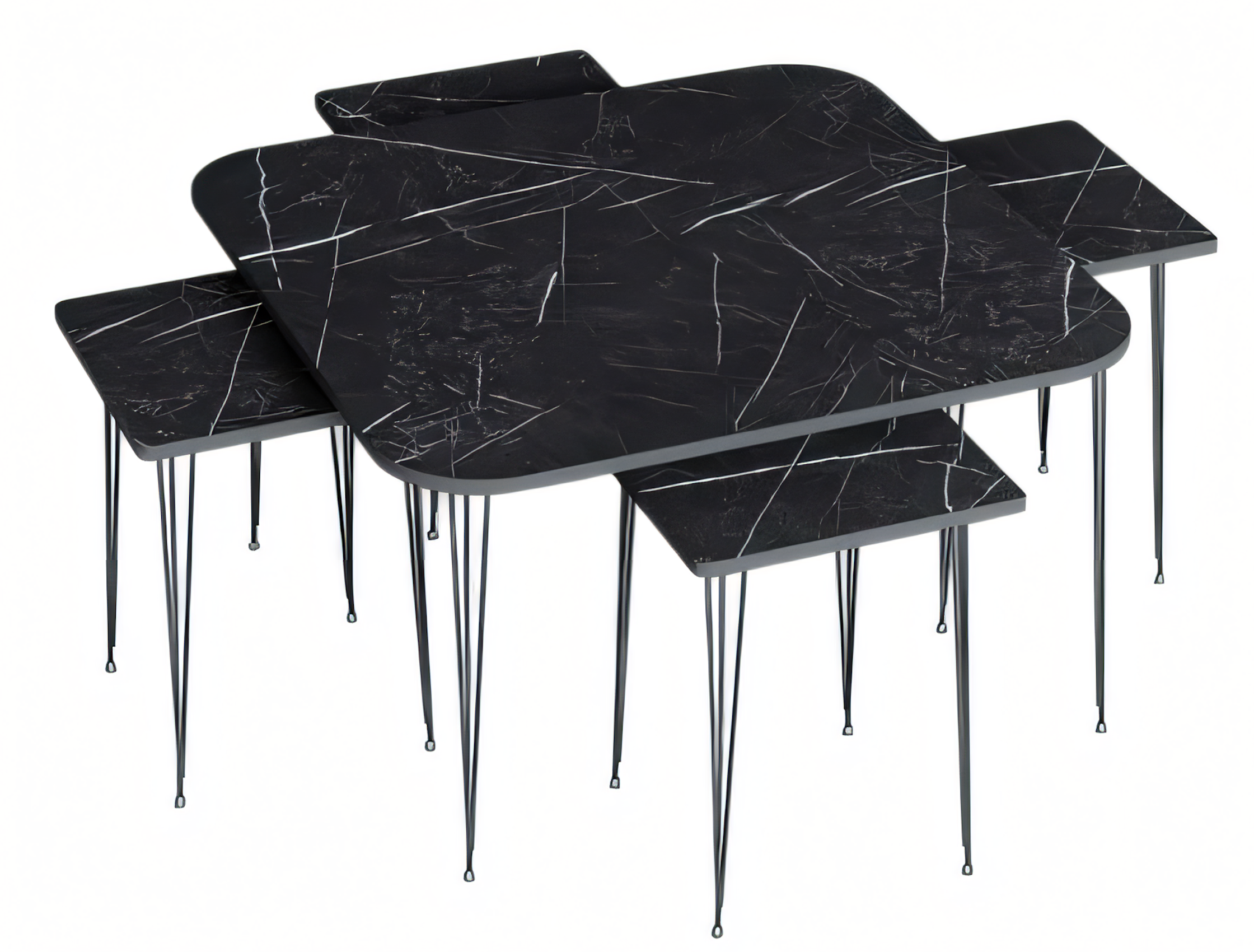 Eleganter schwarzer Holz-Couchtisch mit Beistelltischen im modernen