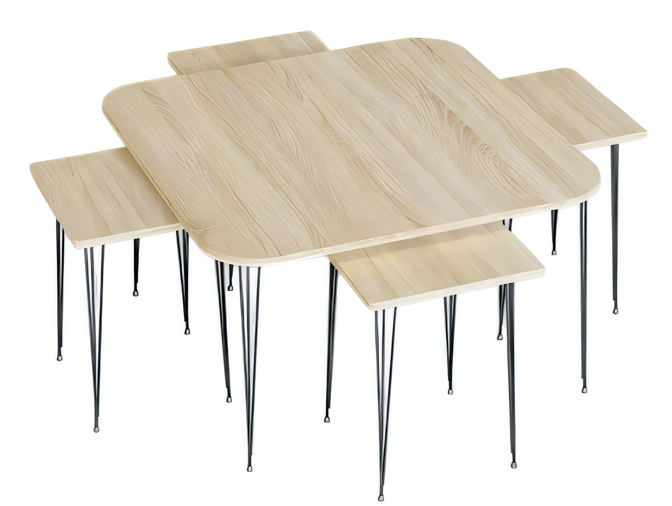 Eleganter brauner Holztisch mit Beistelltischen im modernen Design