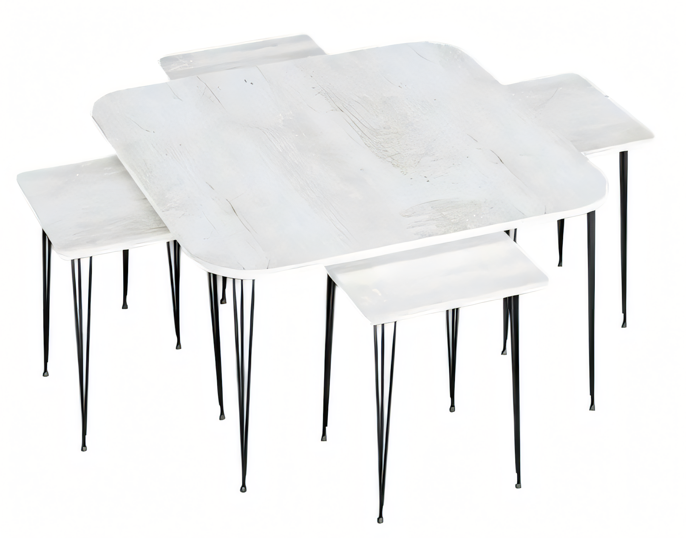 Moderner weißer Holz-Couchtisch mit Beistelltischen im eleganten