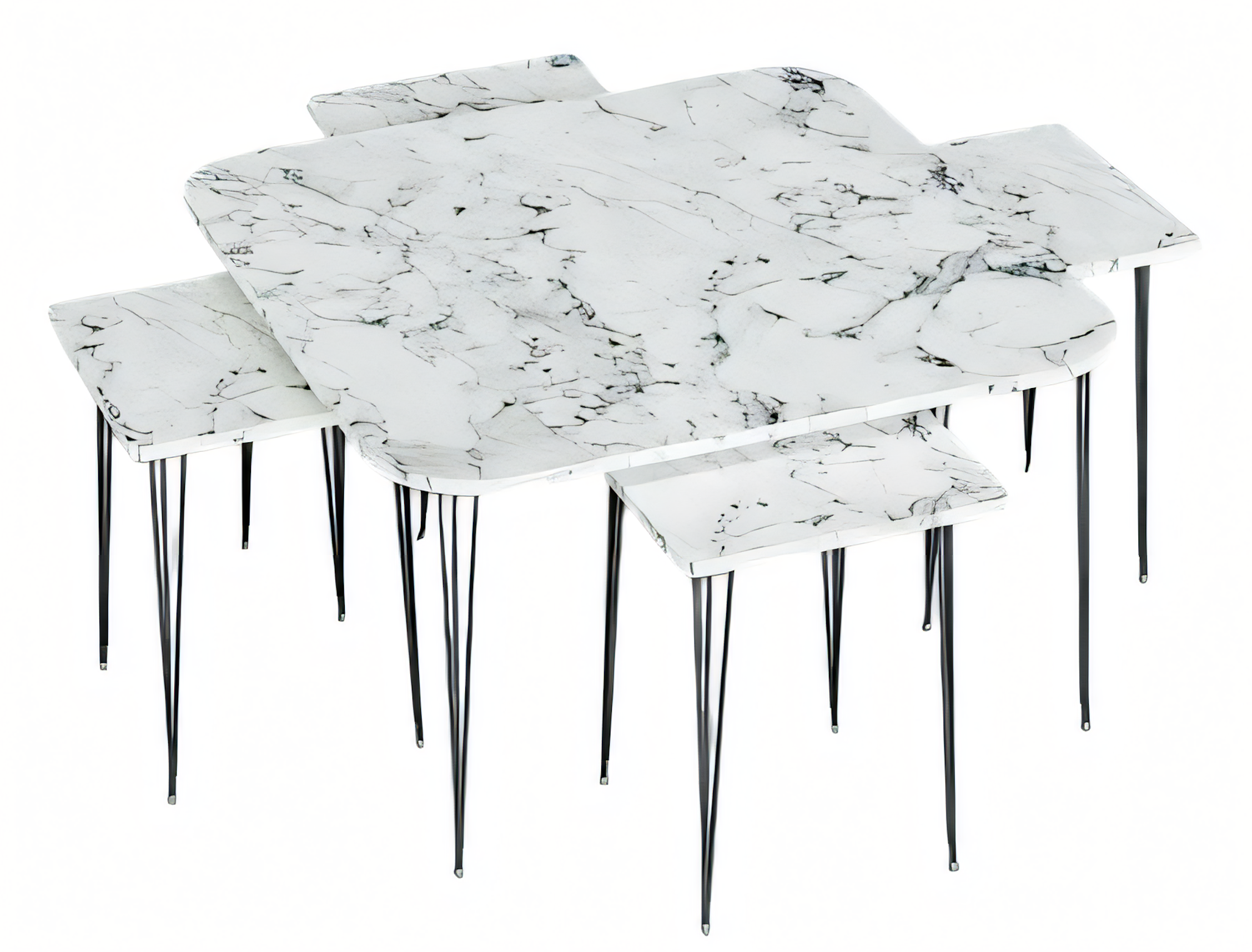 Eleganter weißer Couchtisch mit vier Beistelltischen aus Holz