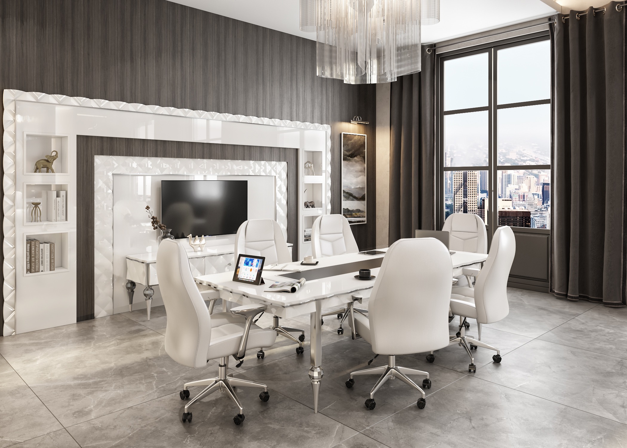 Arbeitszimmer-Set Weiß Holz Modern Elegant Möbelkombination