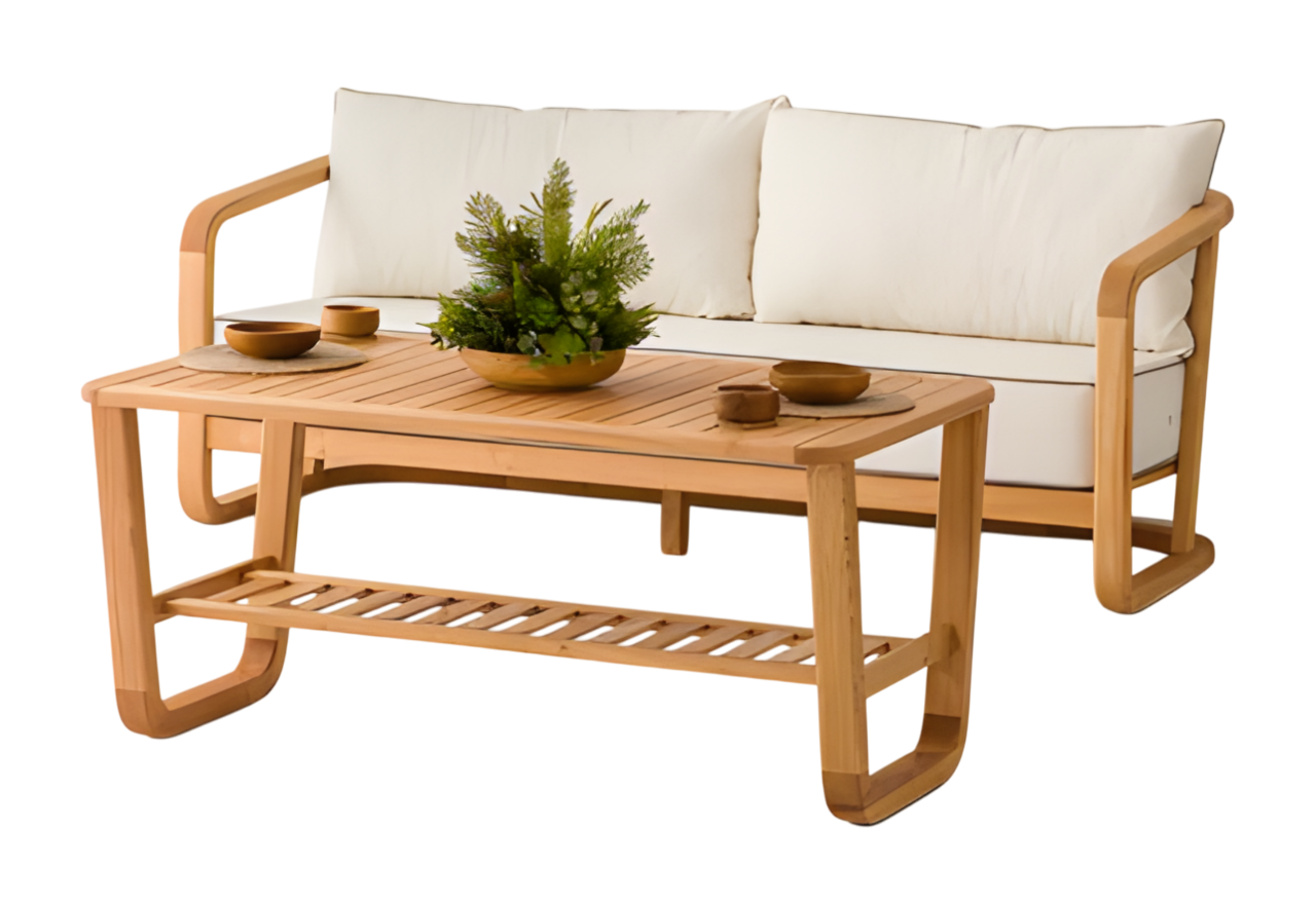 Gartenmöbel Set aus Holz und Textil in Beige, modern, 2-teilig