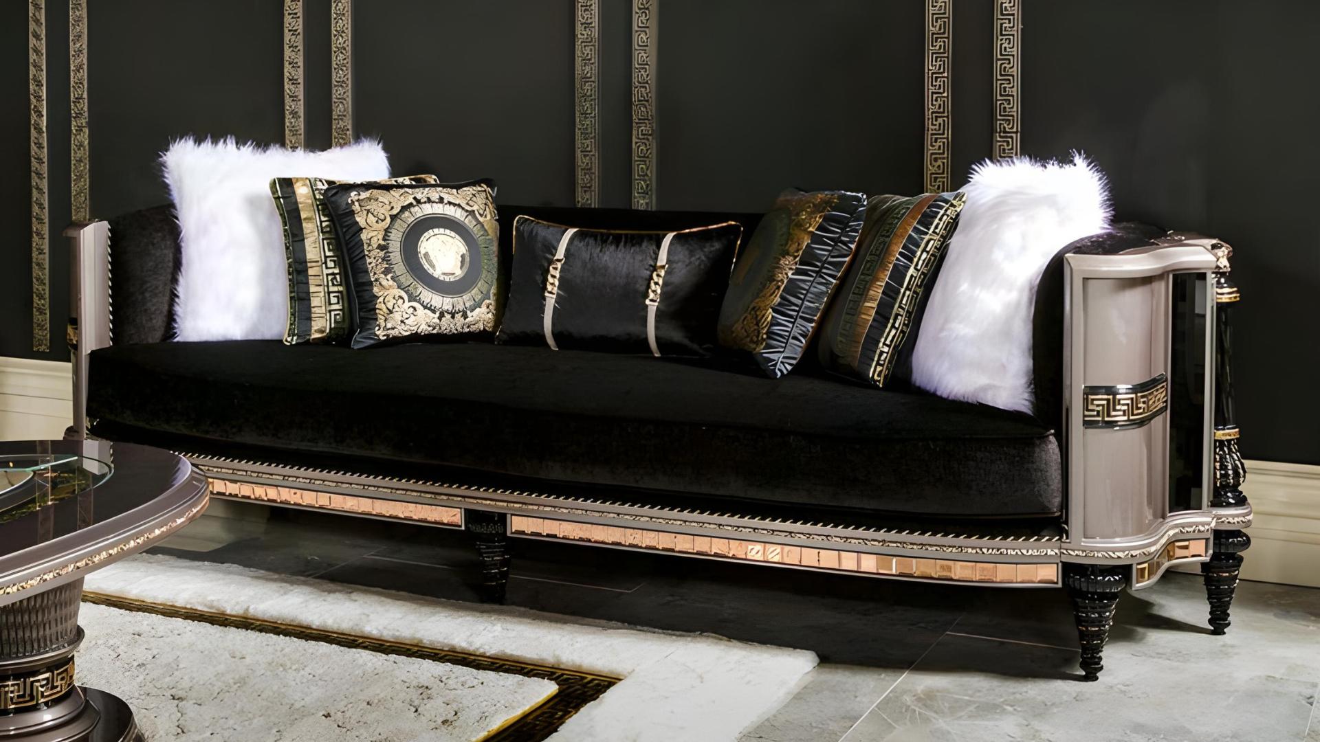 Modernes schwarzes Textil-Sofa 3-Sitzer mit Holzrahmen