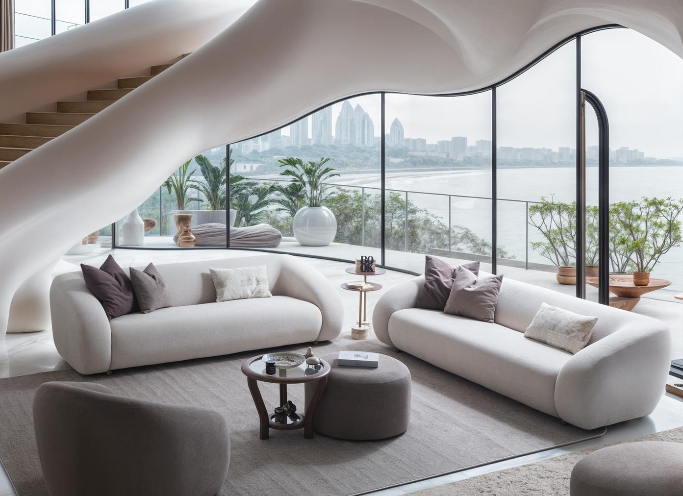 Moderner weißer Wohnzimmer Set mit 3-Sitzer Sofas, Couchtisch