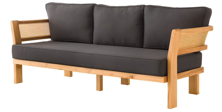 Modernes schwarzes Outdoor-Sofa aus Holz und Textil