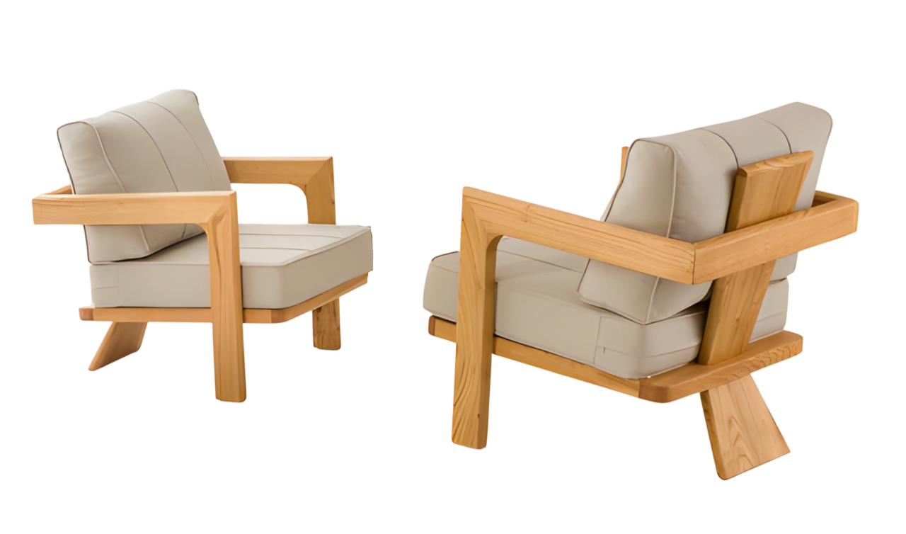 Moderner Beigefarbener Holz-Textil Sessel im stilvollen Design für