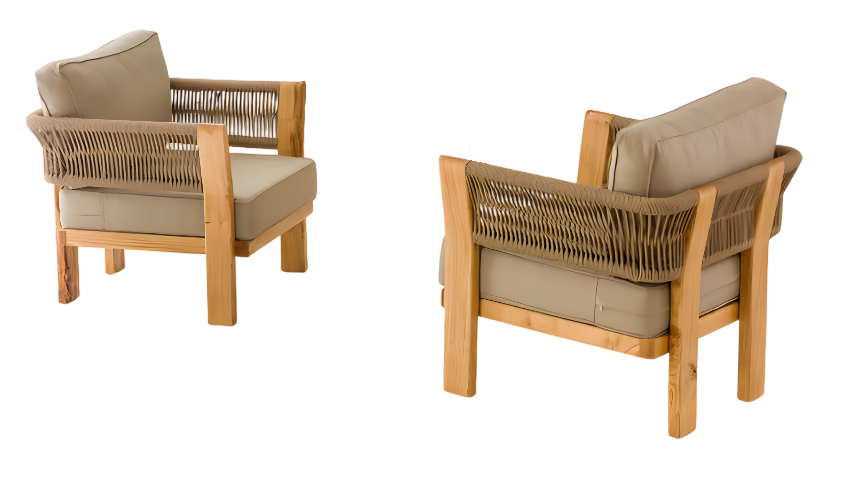 Beige Holz/Textil Sessel im modernen Design für Terrasse und Balkon