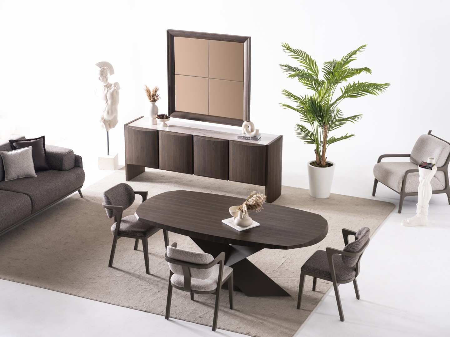 Elegantes braunes Esszimmer Set aus Holz mit Esstisch, Stühlen