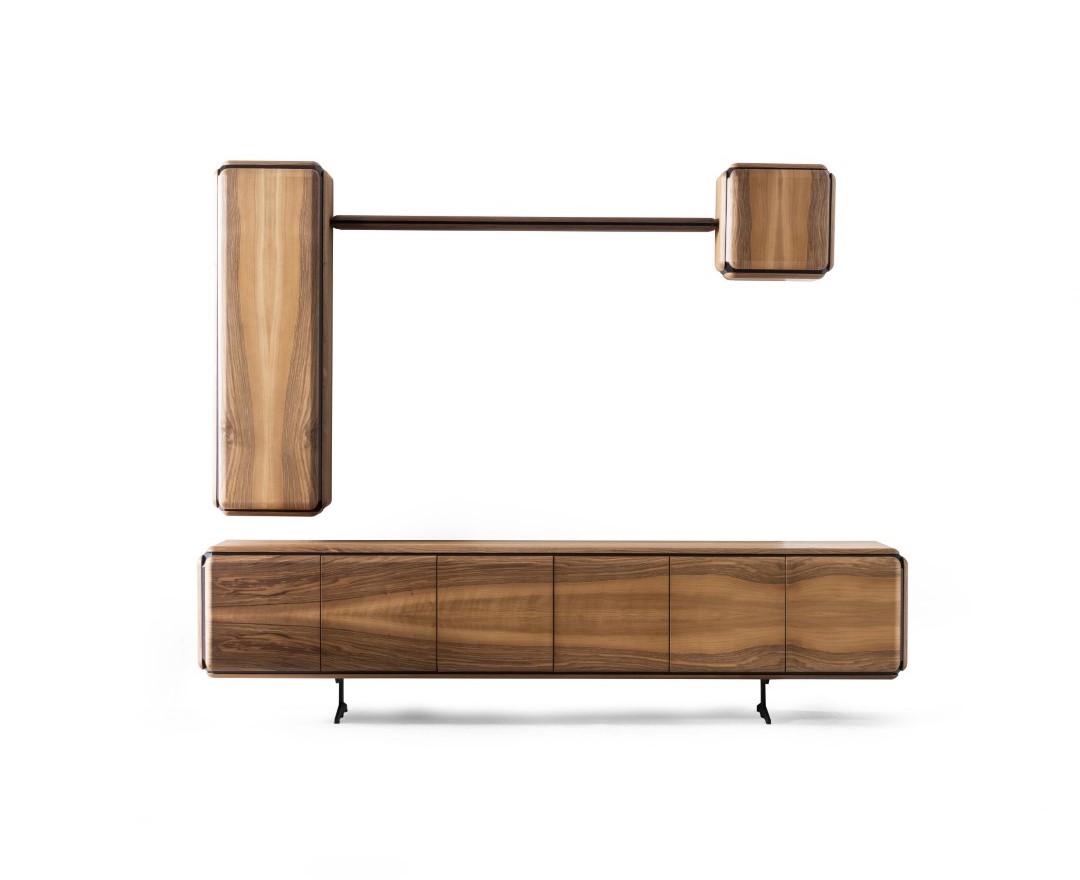 Elegantes braunes Wohnzimmer Set aus Holz mit Wandschränken, Regal