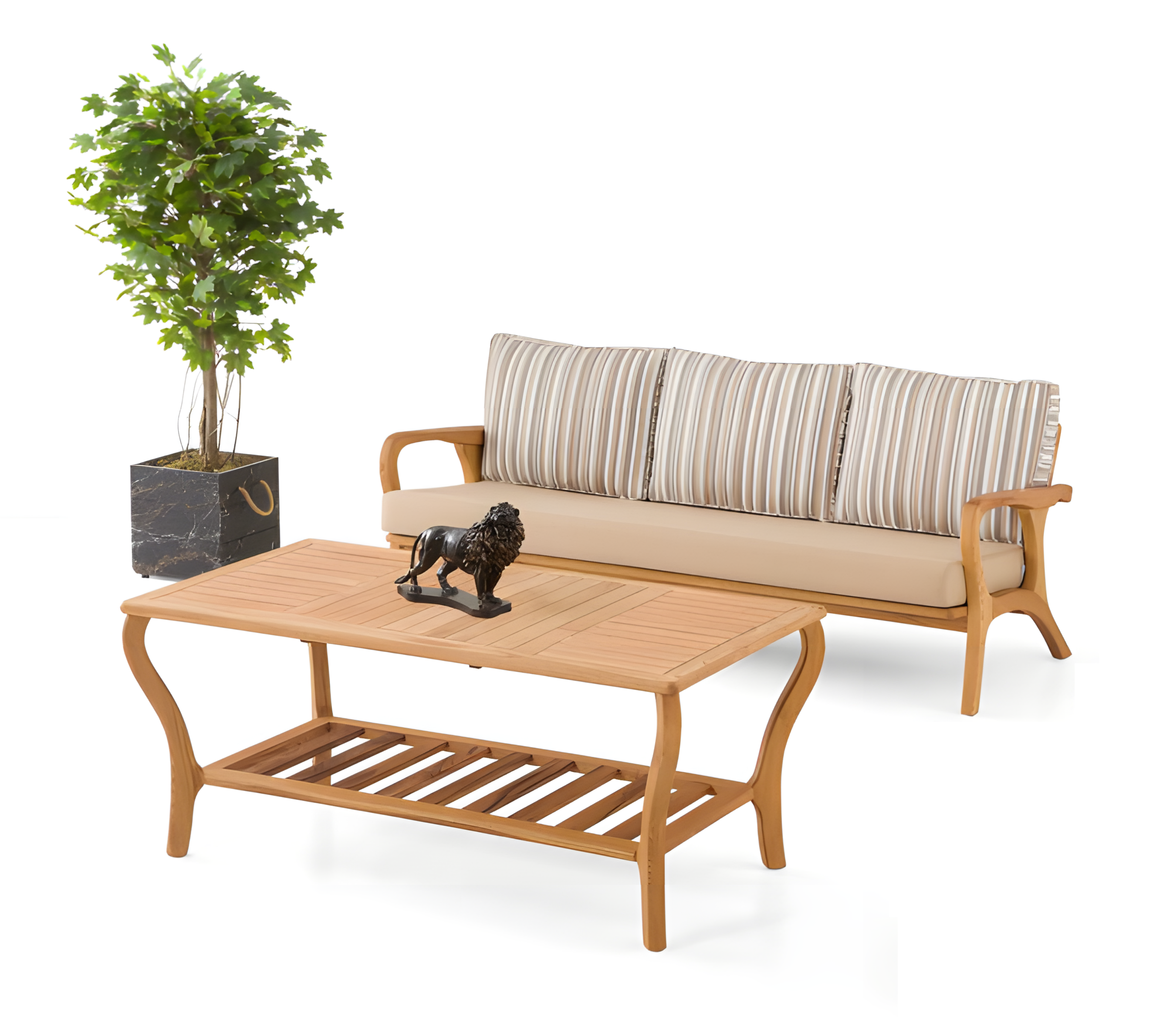 Gartenmöbel Set aus Holz und Textil in Beige elegant