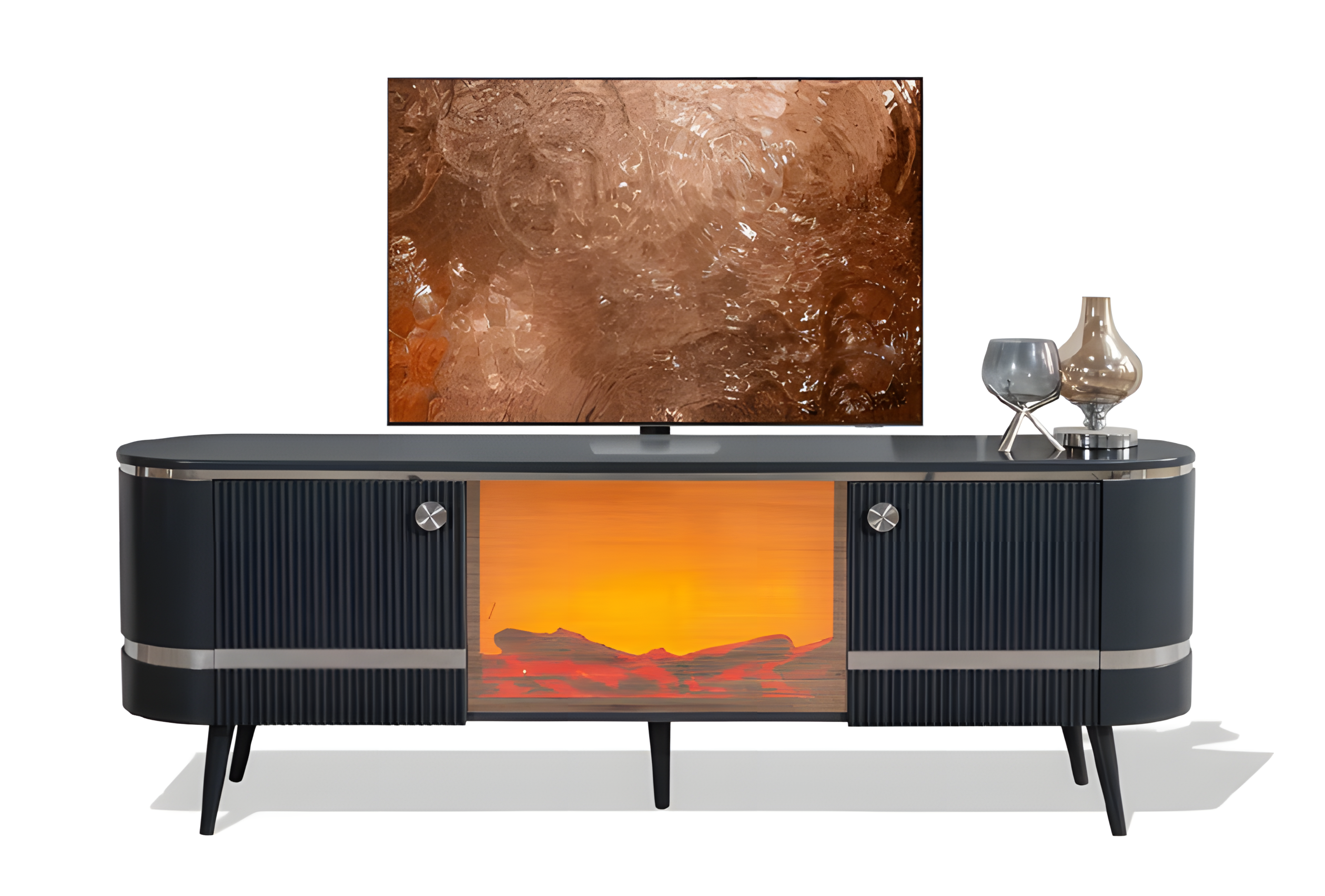 Lakonischer TV-Lowboard mit minimalistischer Ästhetik in elegantem Schwarz