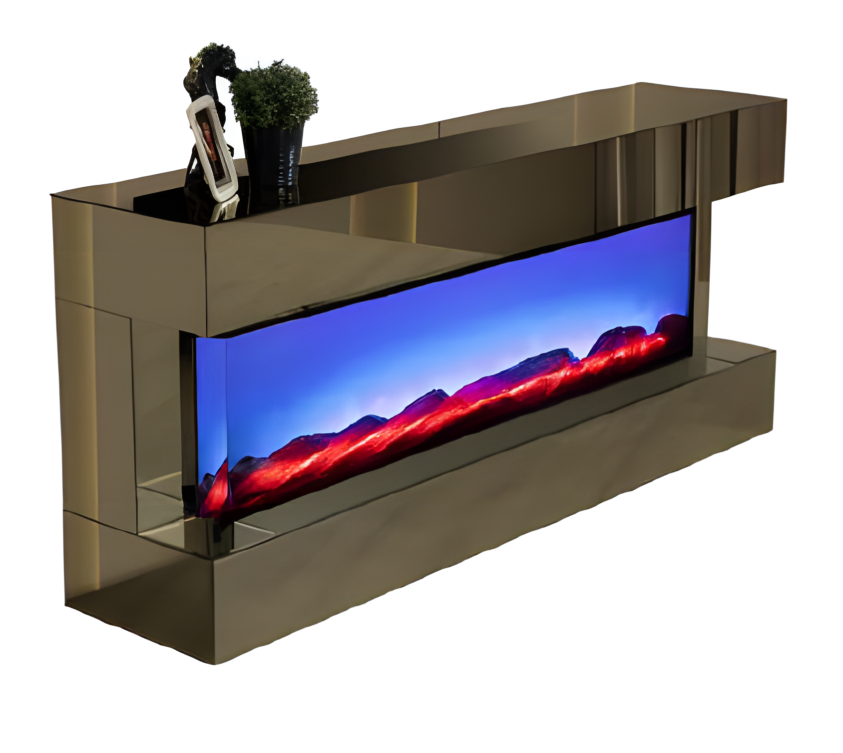 Eine stilvolle Kombination: TV-Möbel, Spiegelglas und Kamin für Ihr Wohnzimmer