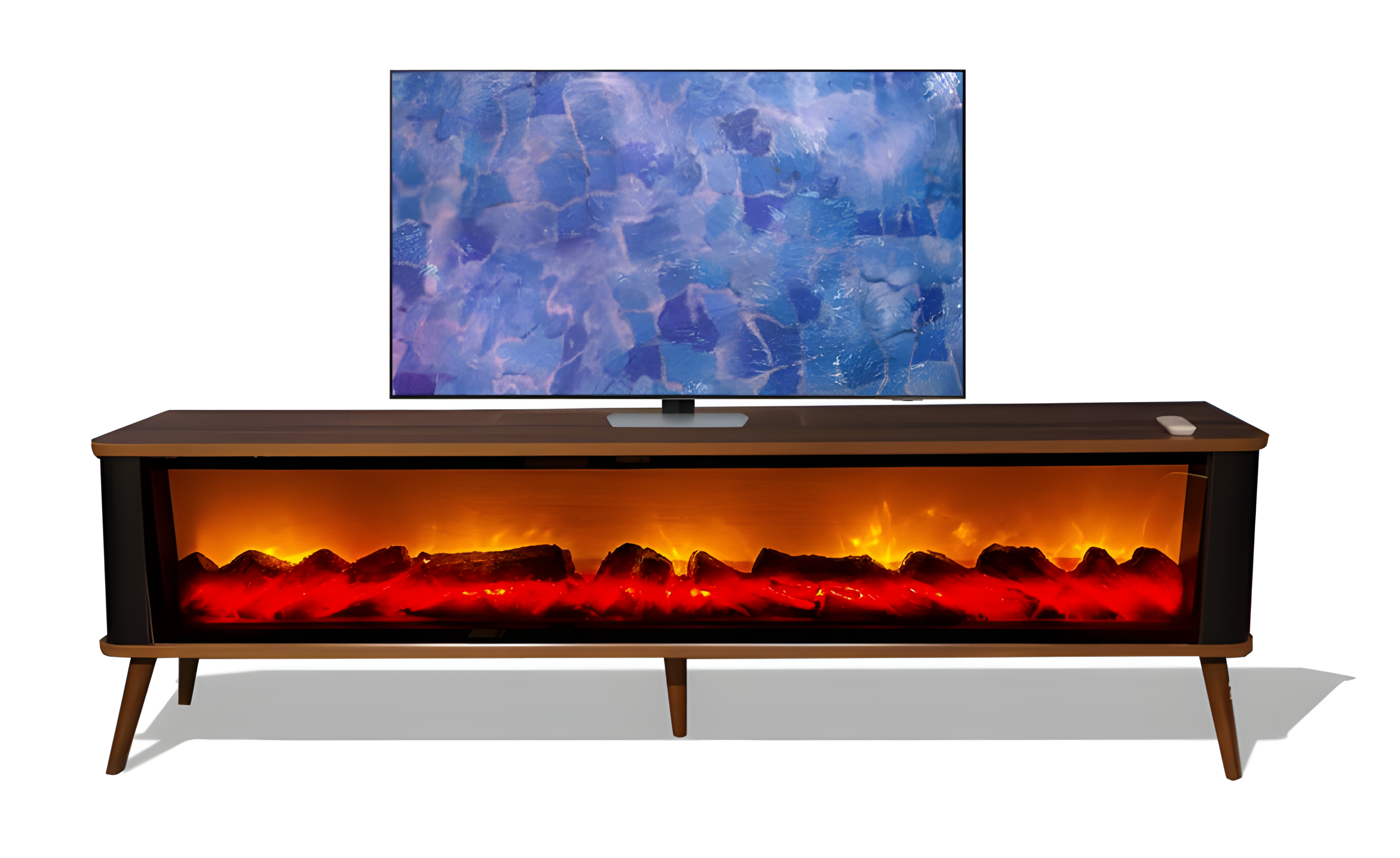 Fernbedienung, LED-Kaminfarbe, Musiksteuerung – alles in einem TV-Schrank