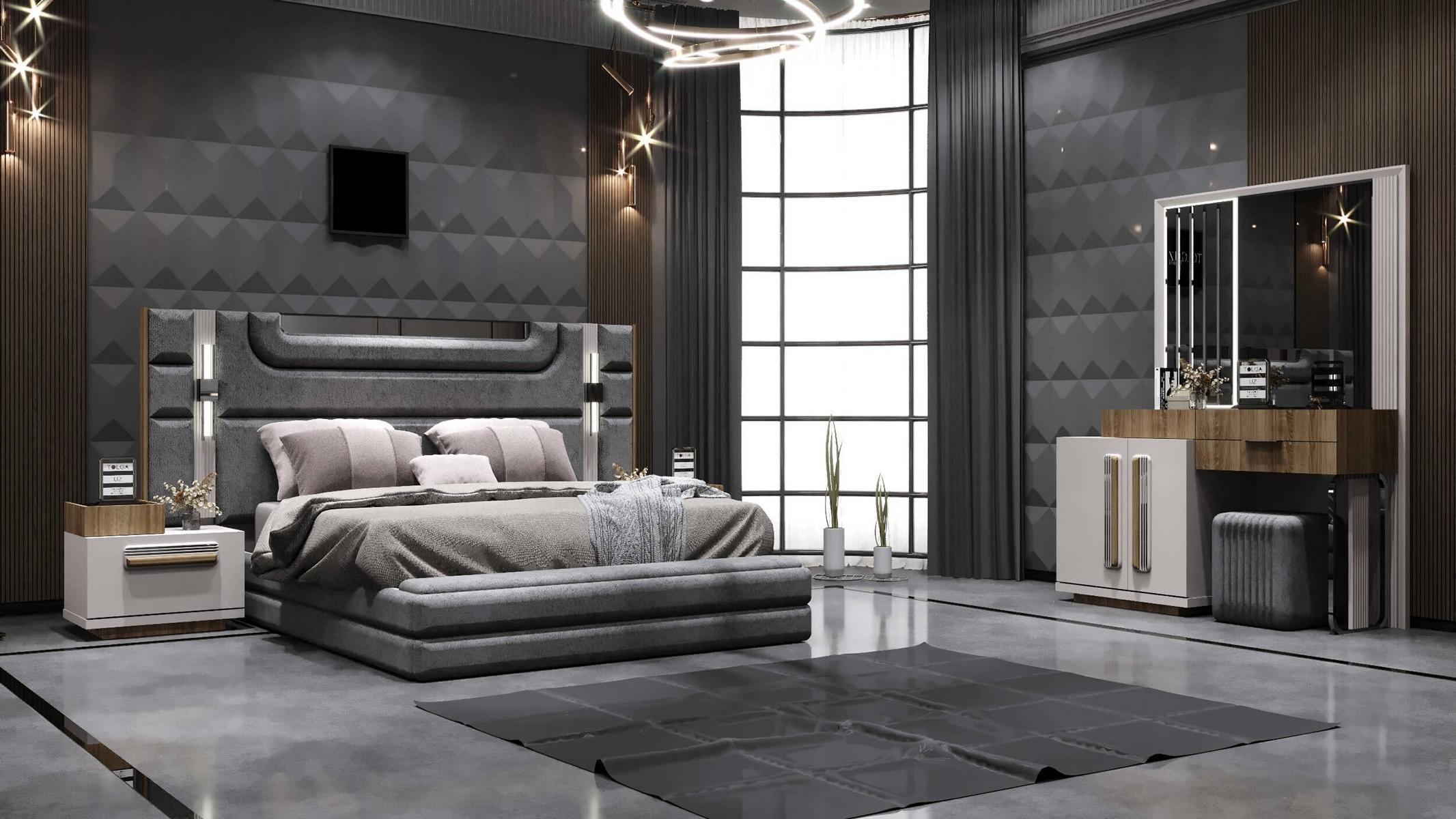 Modernes Schlafzimmer-Set mit Bett, zwei Nachttischen und Schminktisch