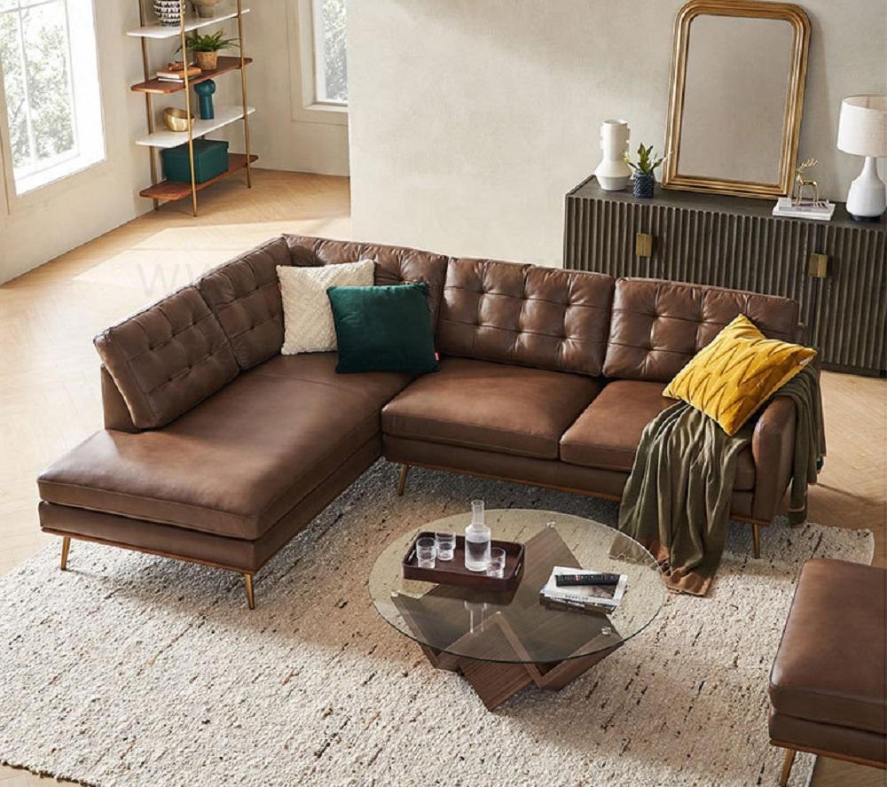 Exklusive Braune Wohnzimmer Garnitur Ecksofa Designer Kommode