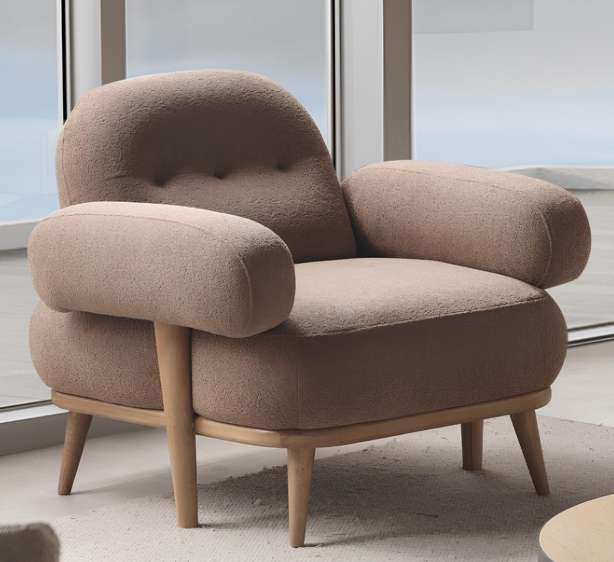 Lounge-Sessel Moderner Stil Braune Farbe Weicher Sessel  Holzrahmen
