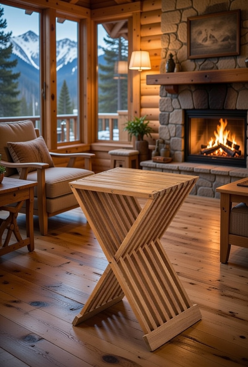 Eleganter Beistelltisch aus Holz im modernen Design mit X-Form