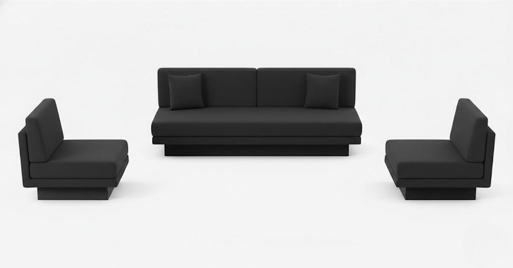 Schwarze Textilgarnitur Designer 3-Sitzer Edle 2x Sessel 3tlg Set