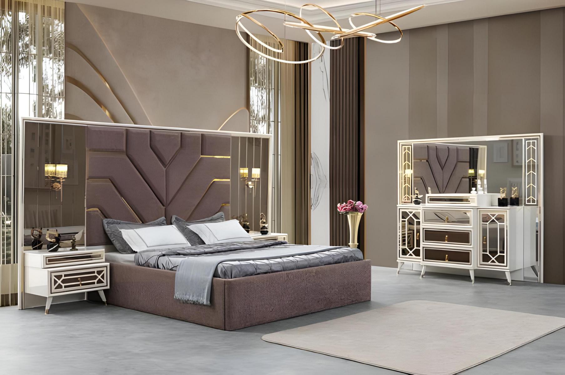 Exklusives Schlafzimmer-Set mit Bett 2 Nachttischen und Schminktisch
