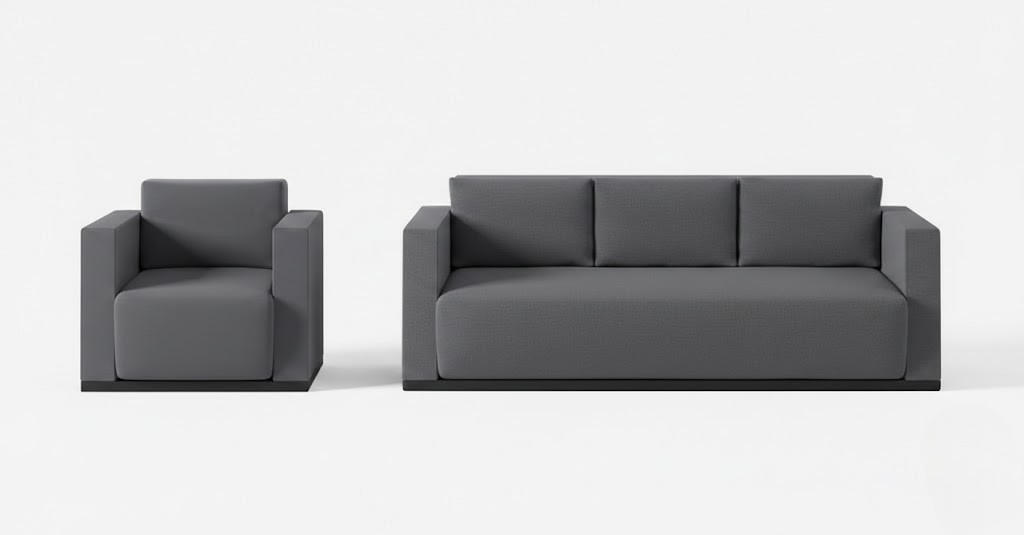 Graue Polstergarnitur Designer 3-Sitzer Stilvoller Sessel 2tlg