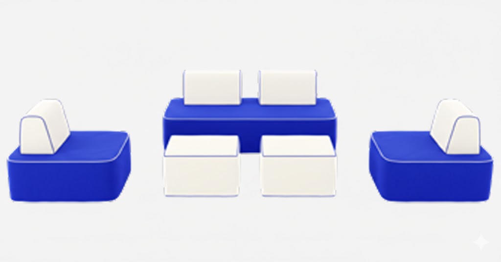 Blau-Weißes Designer Sofa Set Exklusiver 3-Sitzer Textilsessel