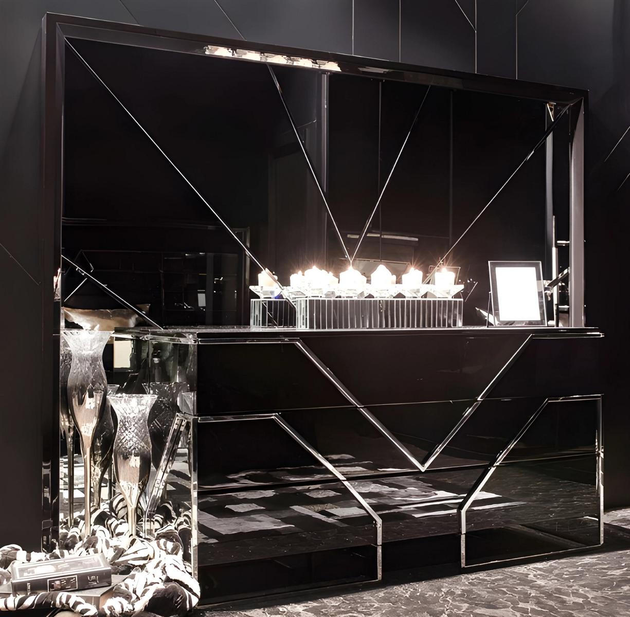 Exklusive Schwarze Kommode Wohnzimmer Edle Anrichte Holzmöbel