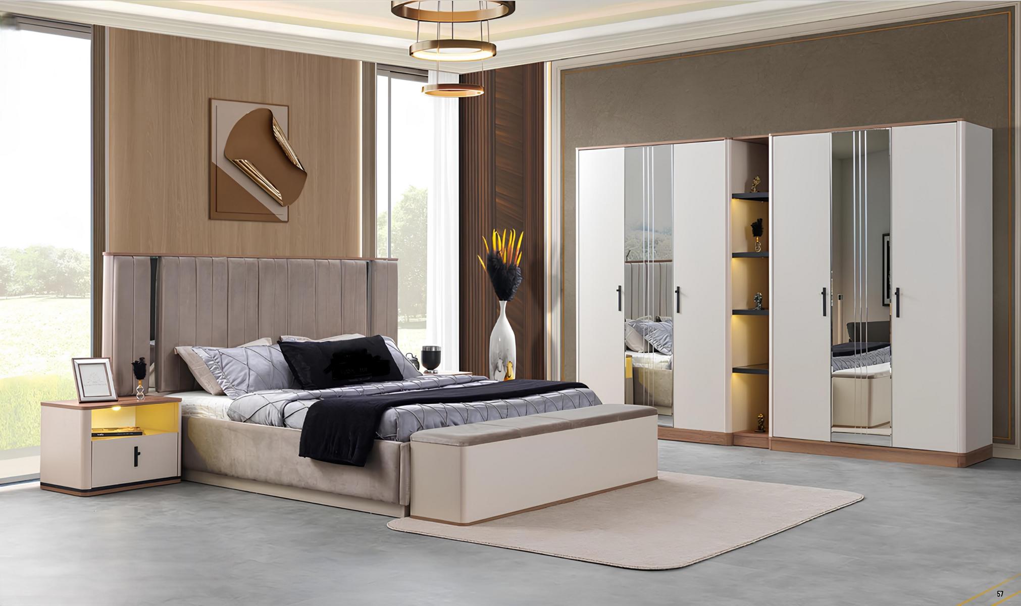 Elegantes Schlafzimmer Set mit Bett 2x Nachttischen und Kleiderschrank