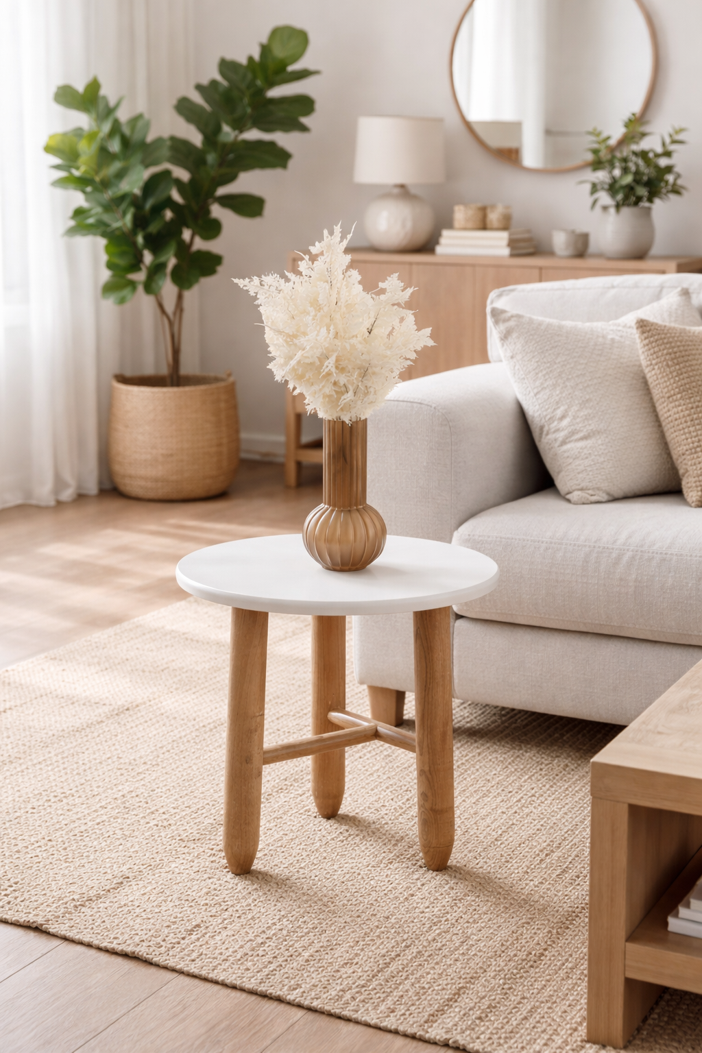 Schicker Beistelltisch Moderner Wohnzimmer Weißer Holztisch