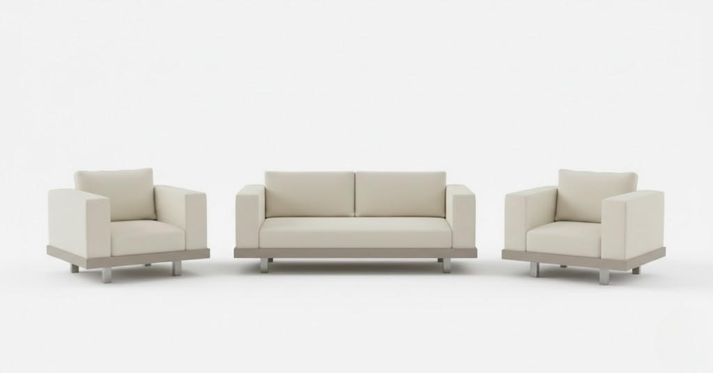 Schicke Beige Polstergarnitur Designer 3-Sitzer 2x Sessel 3tlg