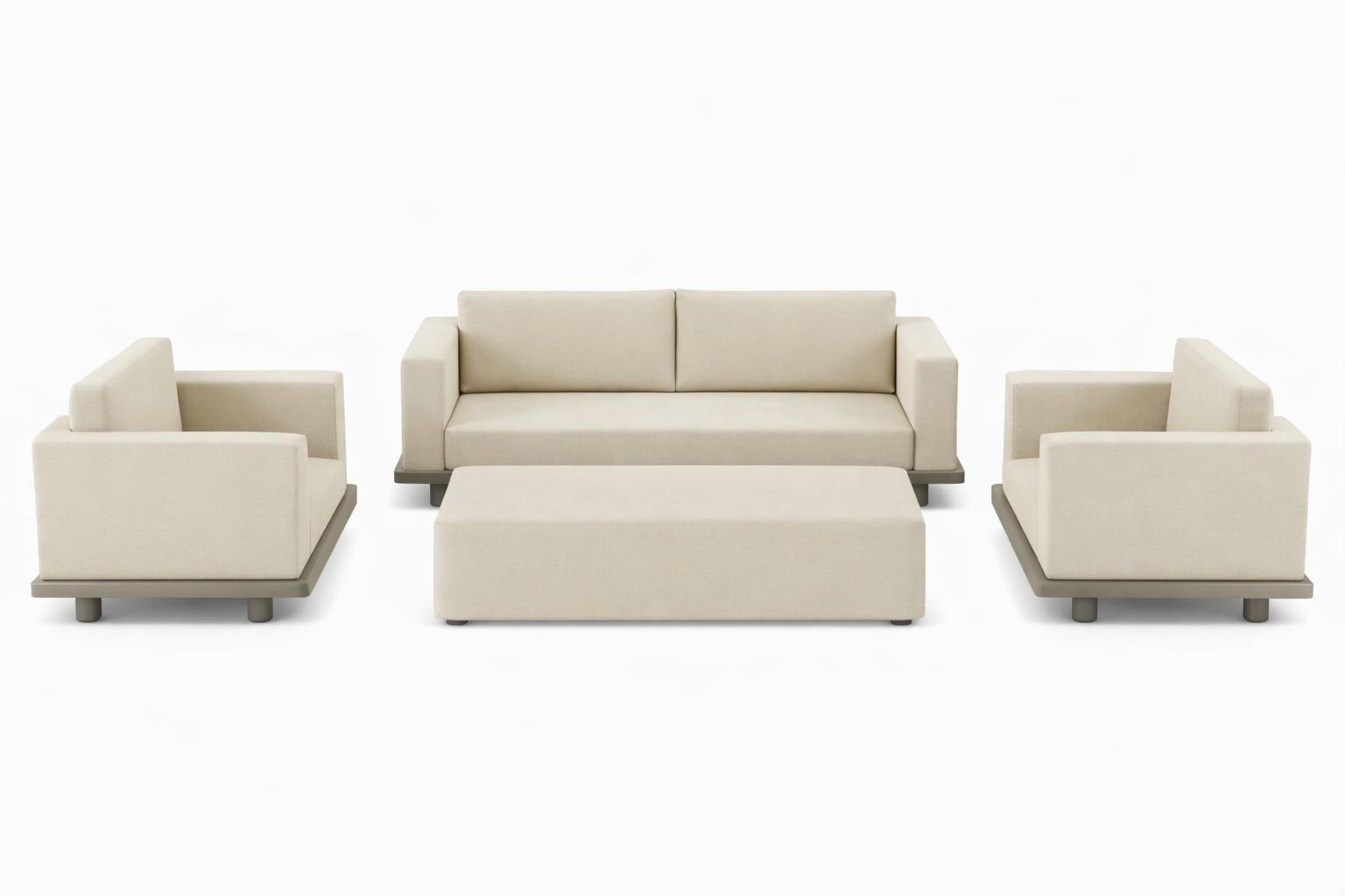 Schicke Beige Wohnzimmer Sofagarnitur Textilsofas Couchtisch Sessel