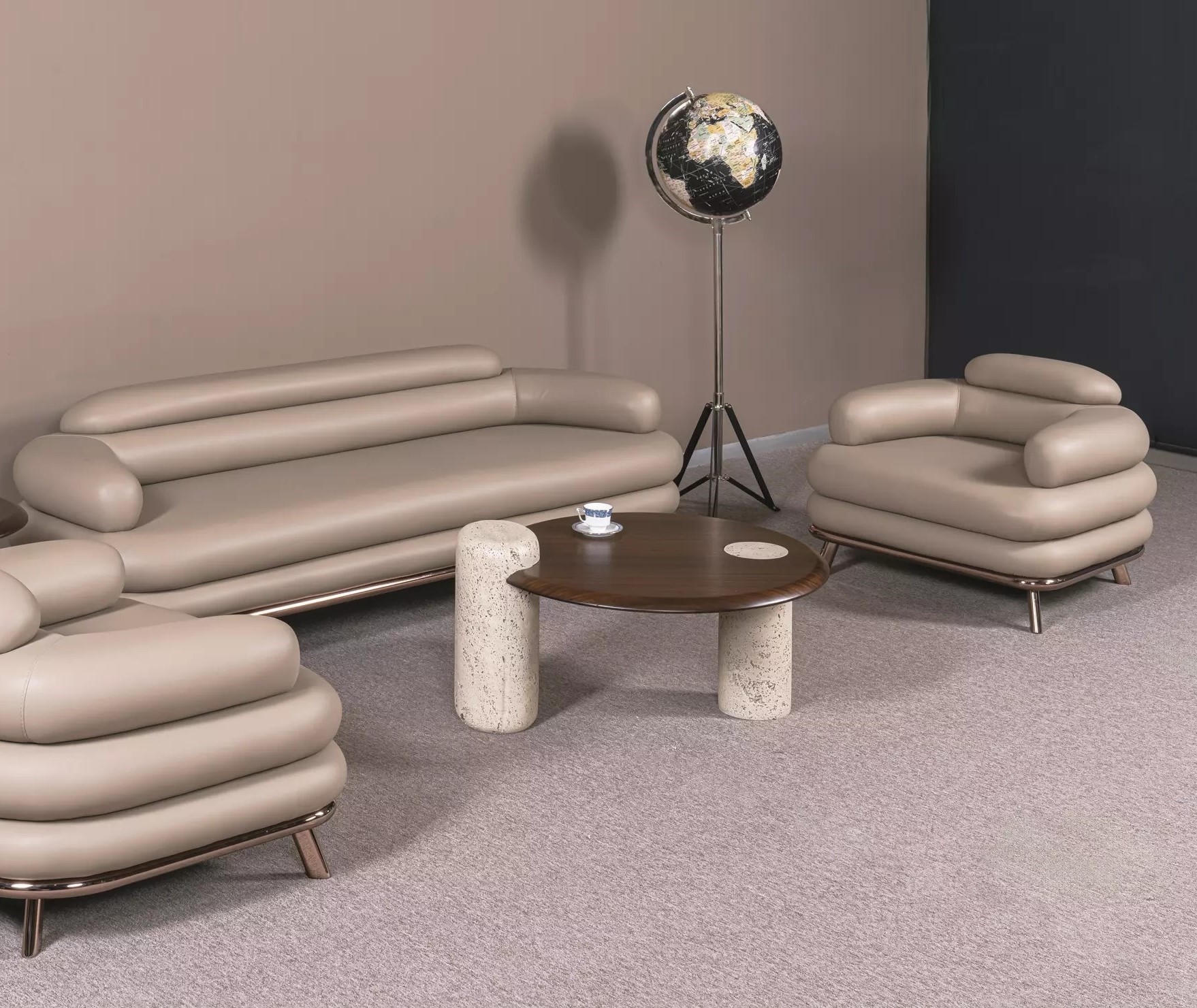 Elegante Couchgarnitur Beiger 3-Sitzer Edler Couchtisch 3tlg Set