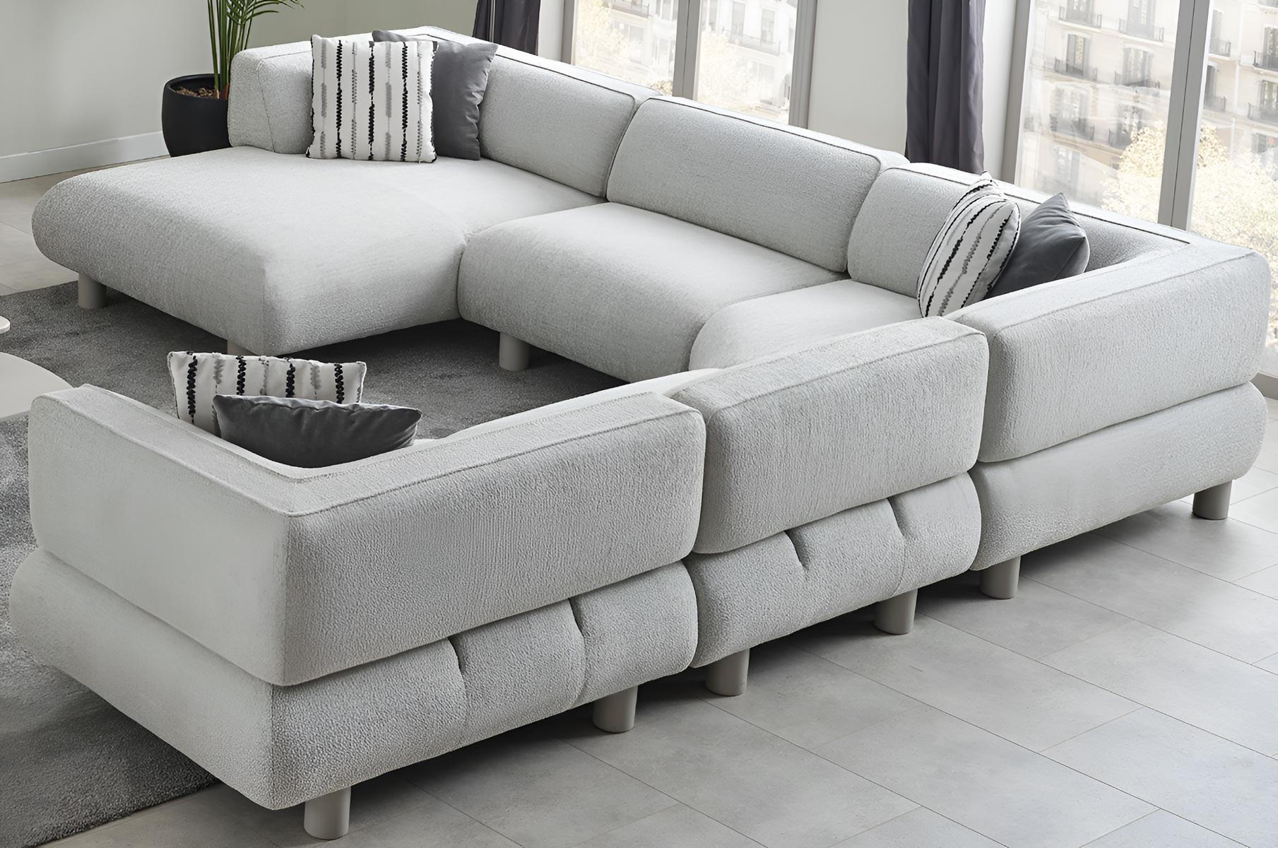 Großes Graues L-Form Ecksofa Moderne Polstercouch Edle Stoffsofas