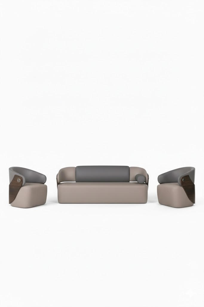 Beige Ledergarnitur Luxuriöse Ledercouch 2x Edle Sitzsessel 3tlg Set