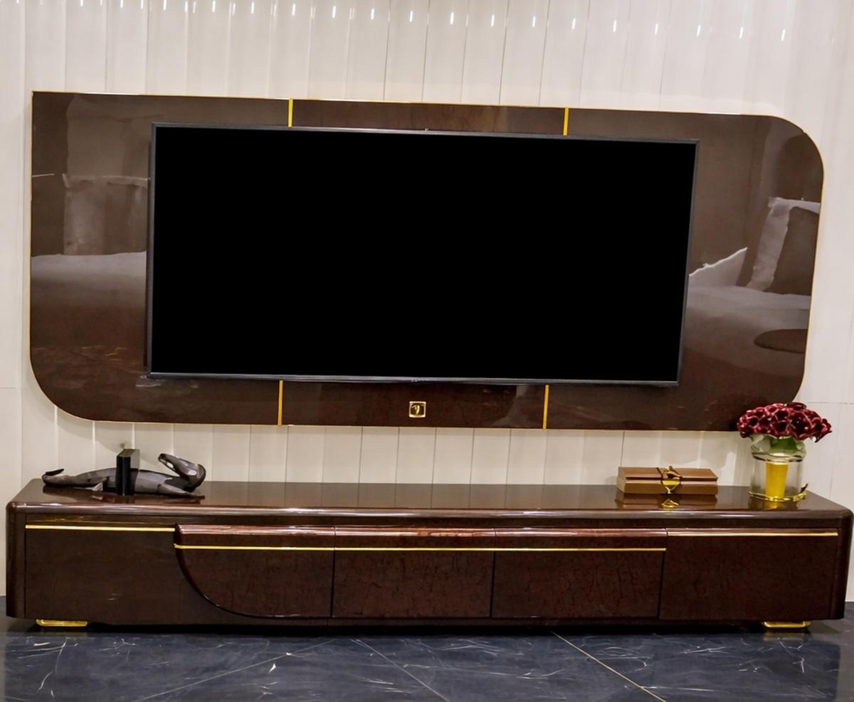 Moderner Brauner TV-Ständer Luxuriöses TV-Lowboard Goldfüße