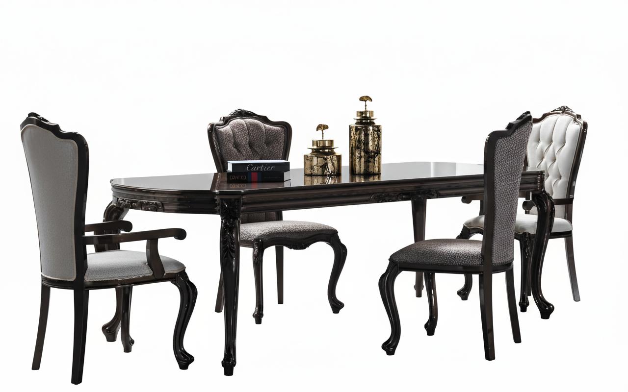 Esszimmer-Set Farbe Schwarz Weiß Tisch Stuhl Stil Klassisch Holzbeine