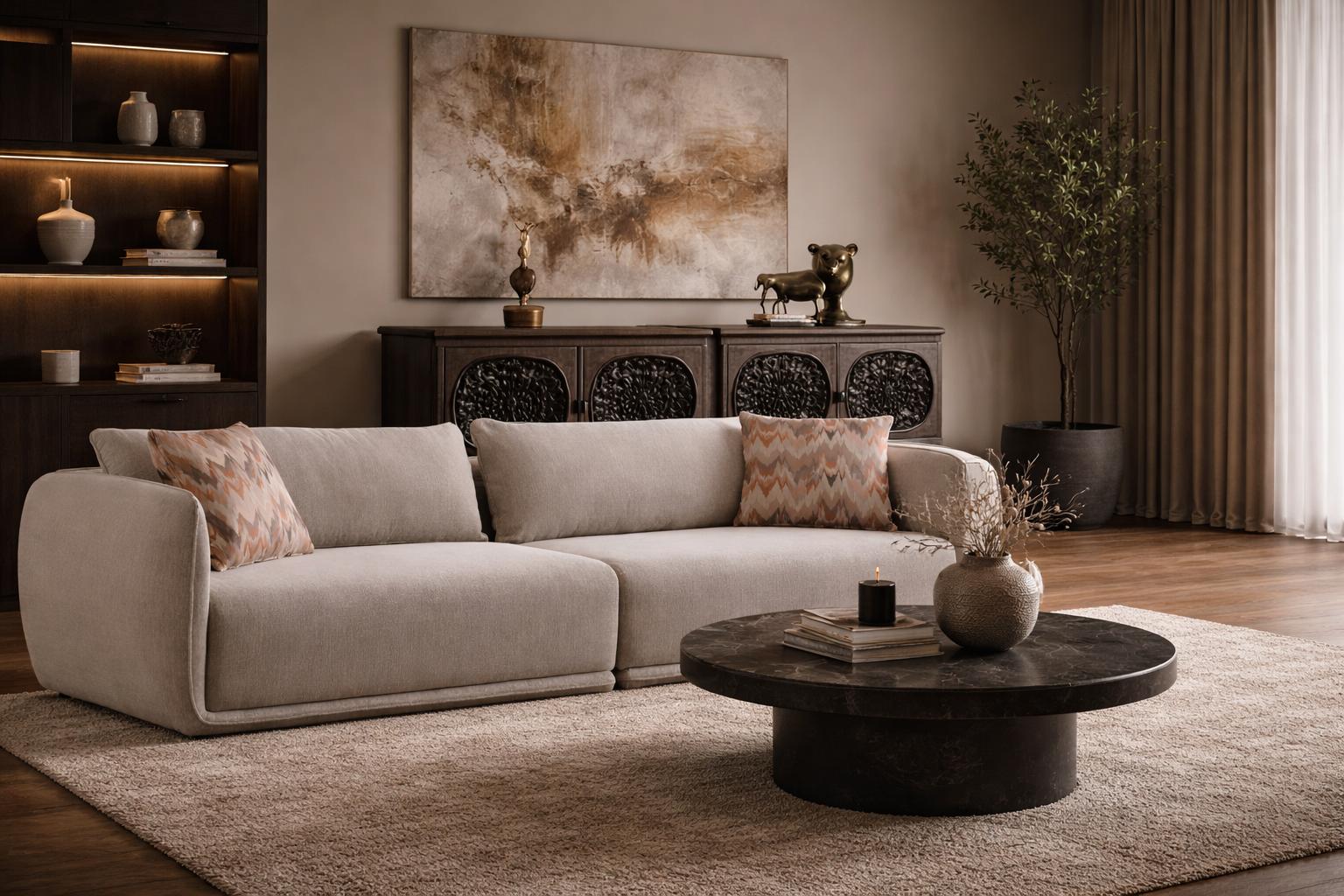 Beige Stilvolle Couch Designer Wohnzimmer 4-Sitzer Polstersofa