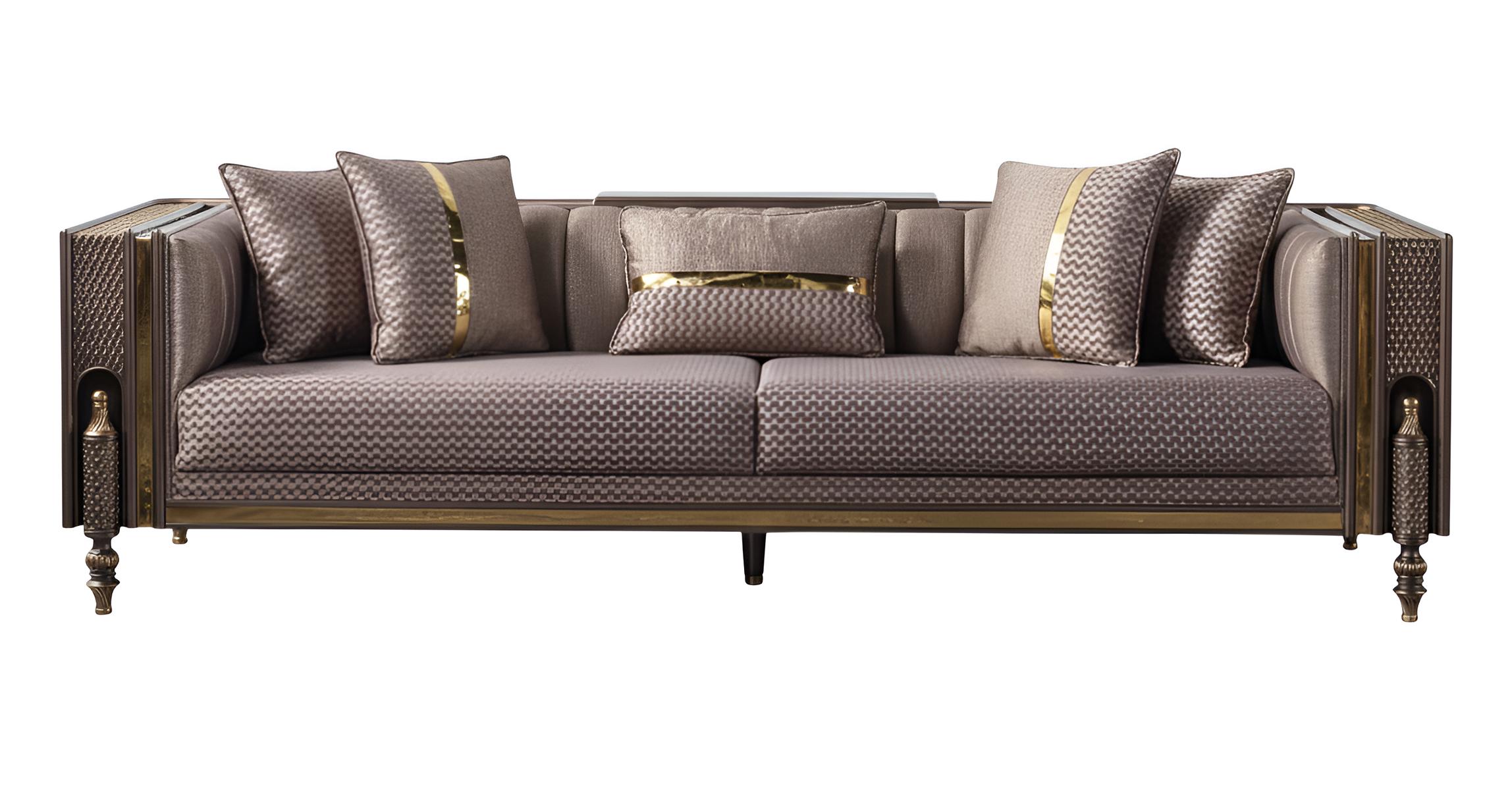 4-Sitzer-Sofa Art Déco Stil Farbe Braun Holzrahmen Großes Sofa Neu